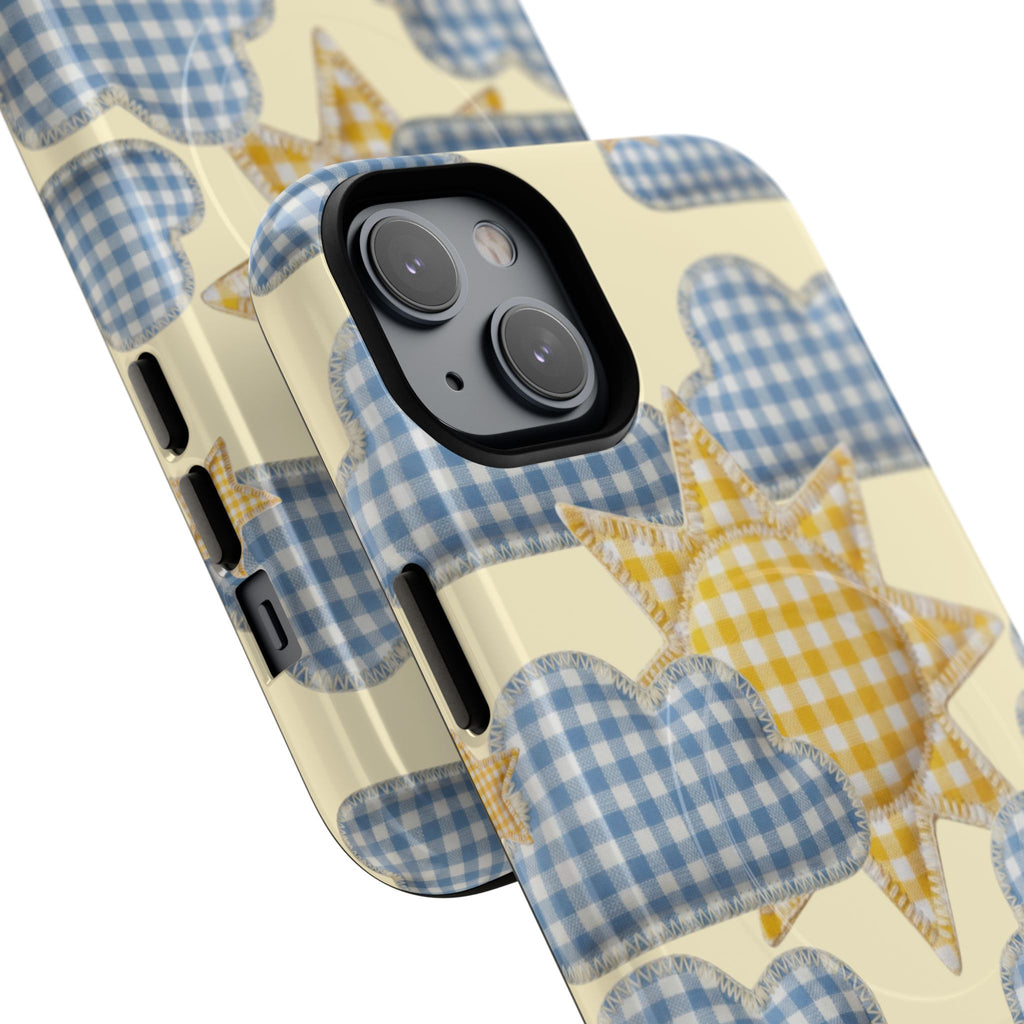 Gingham Sun and Clouds Phone Case | Tough Magnetic Case