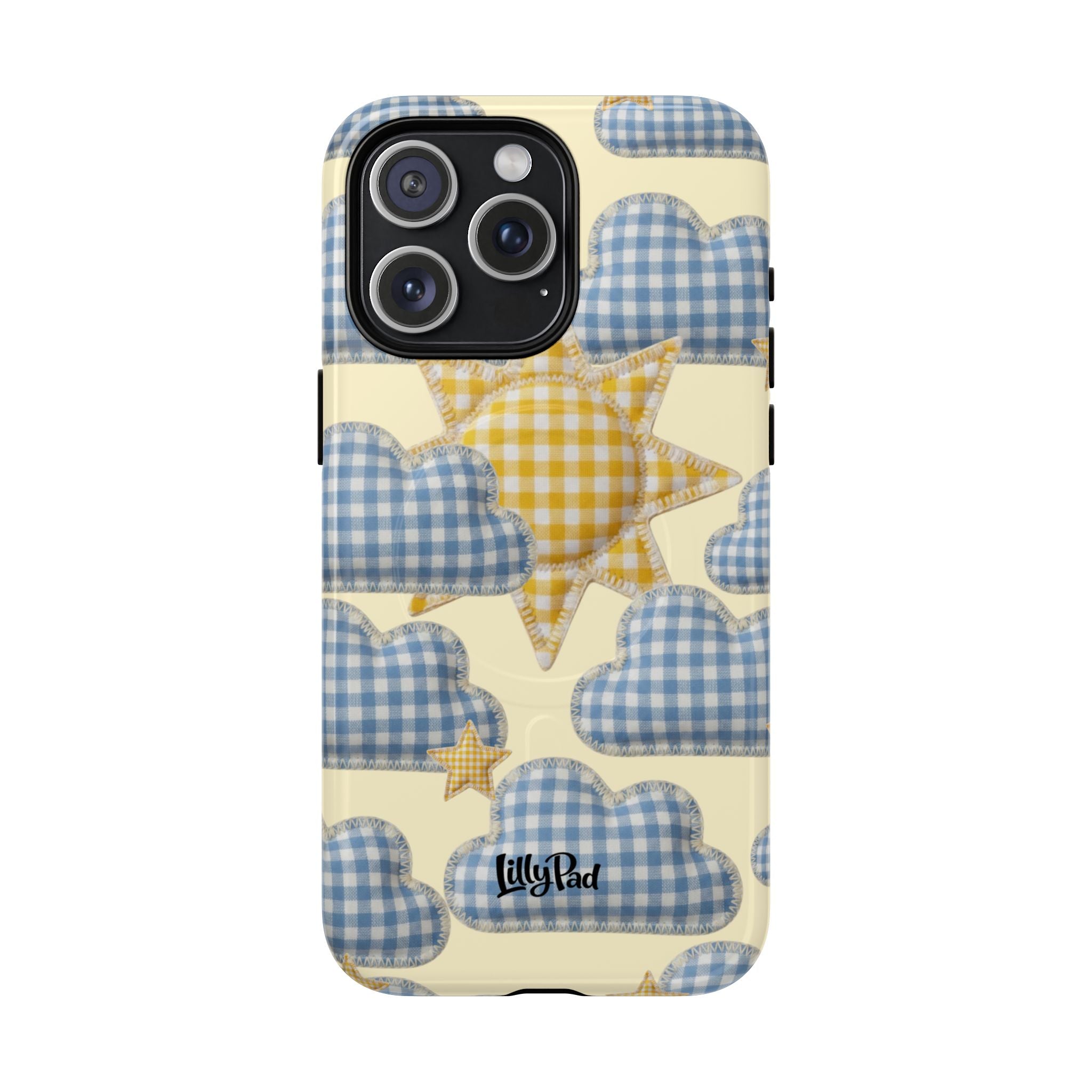 Gingham Sun and Clouds Phone Case | Tough Magnetic Case