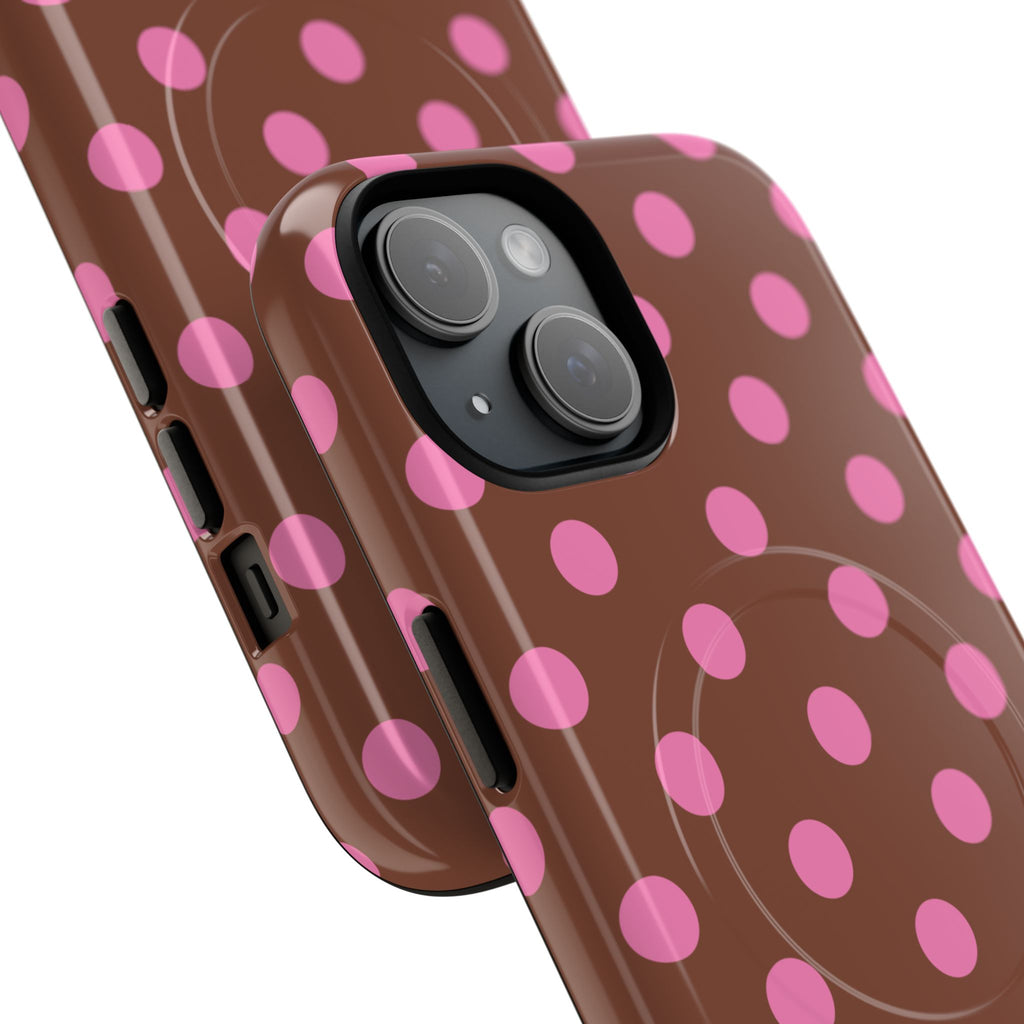 Pink Polka Dot Brown Phone Case | Magnetic Tough Case