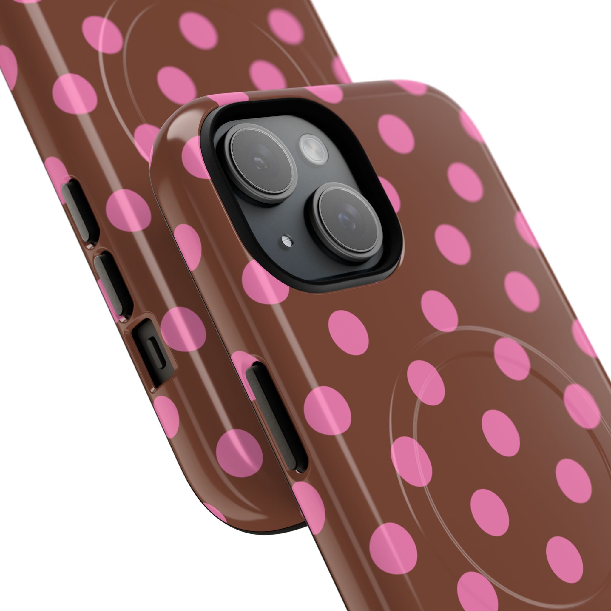 Pink Polka Dot Brown Phone Case | Magnetic Tough Case