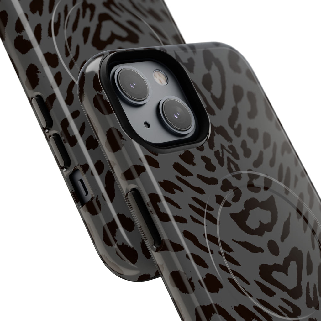Leopard Print Magnetic Phone Case | Tough Magnetic Case, Black Animal Pattern