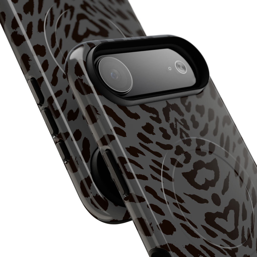 Leopard Print Magnetic Phone Case | Tough Magnetic Case, Black Animal Pattern