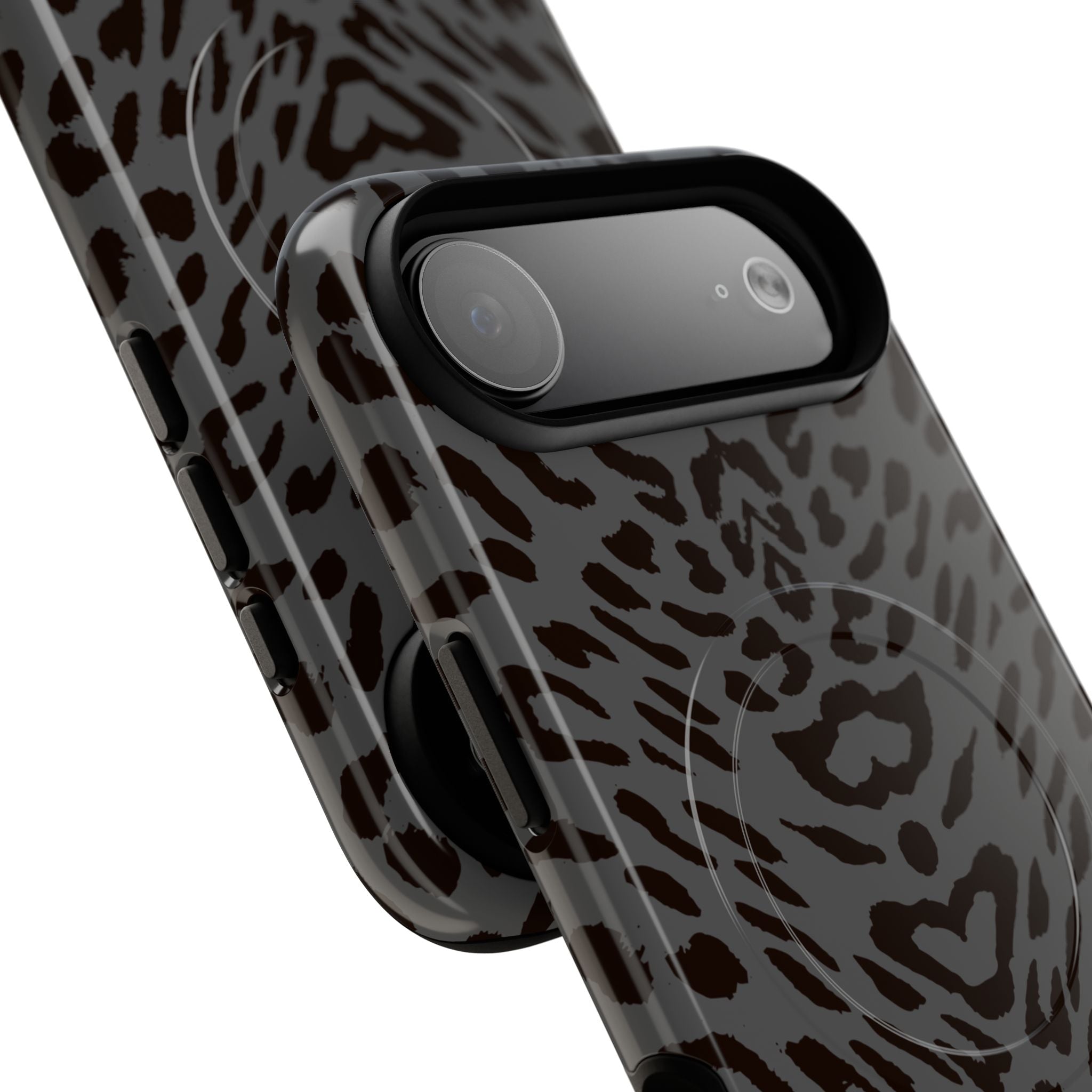 Leopard Print Magnetic Phone Case | Tough Magnetic Case, Black Animal Pattern