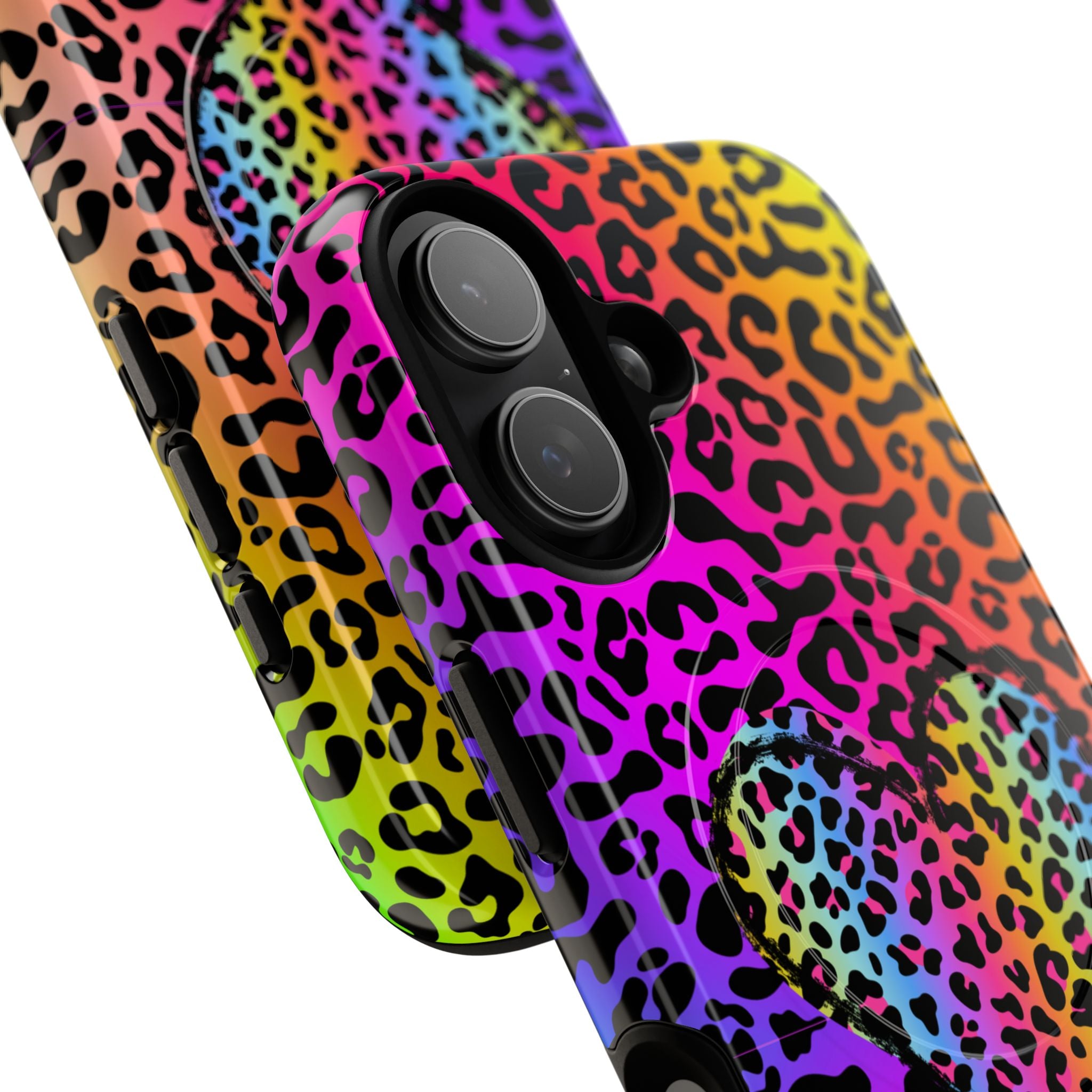 Rainbow Leopard Heart Phone Case | Tough Magnetic Case