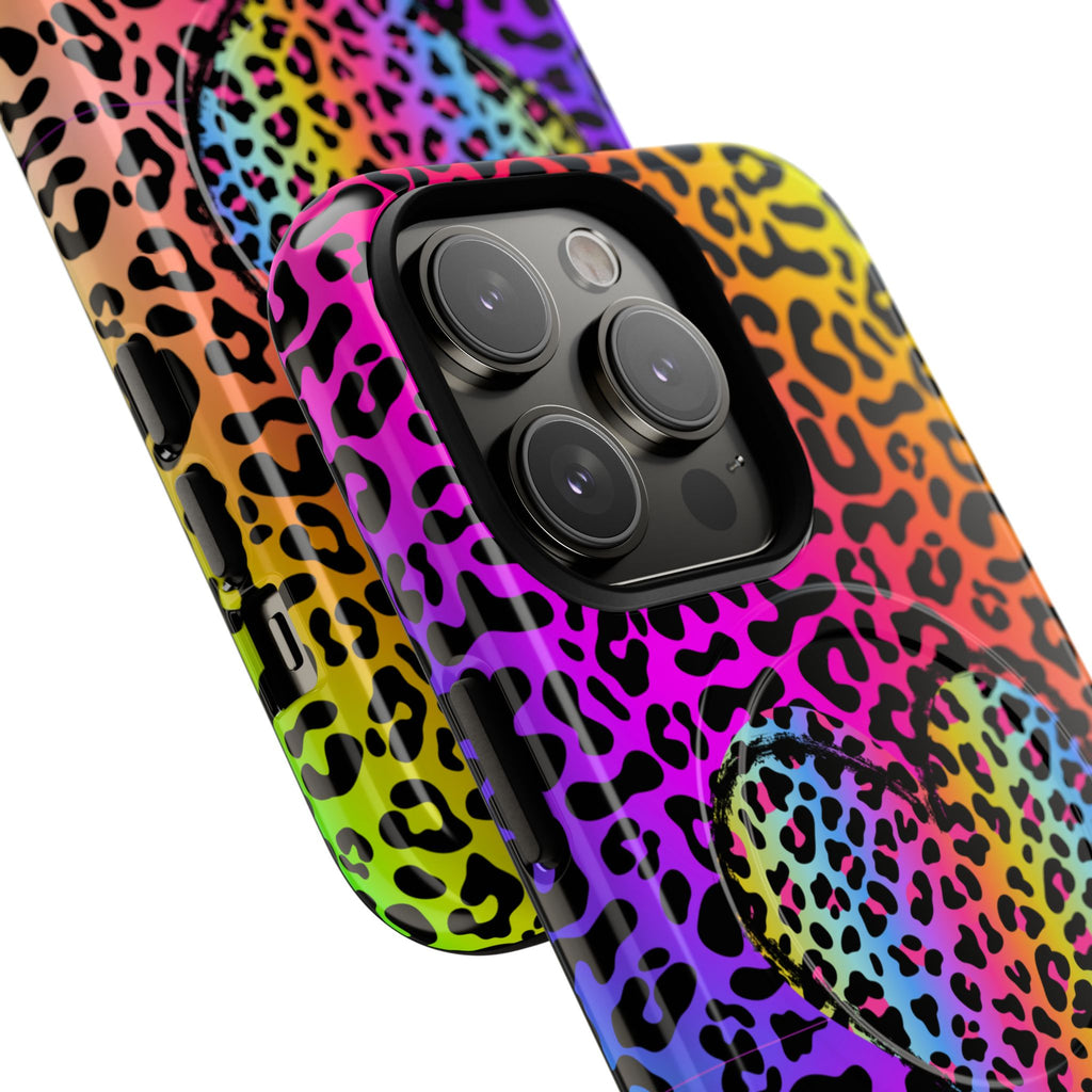 Rainbow Leopard Heart Phone Case | Tough Magnetic Case