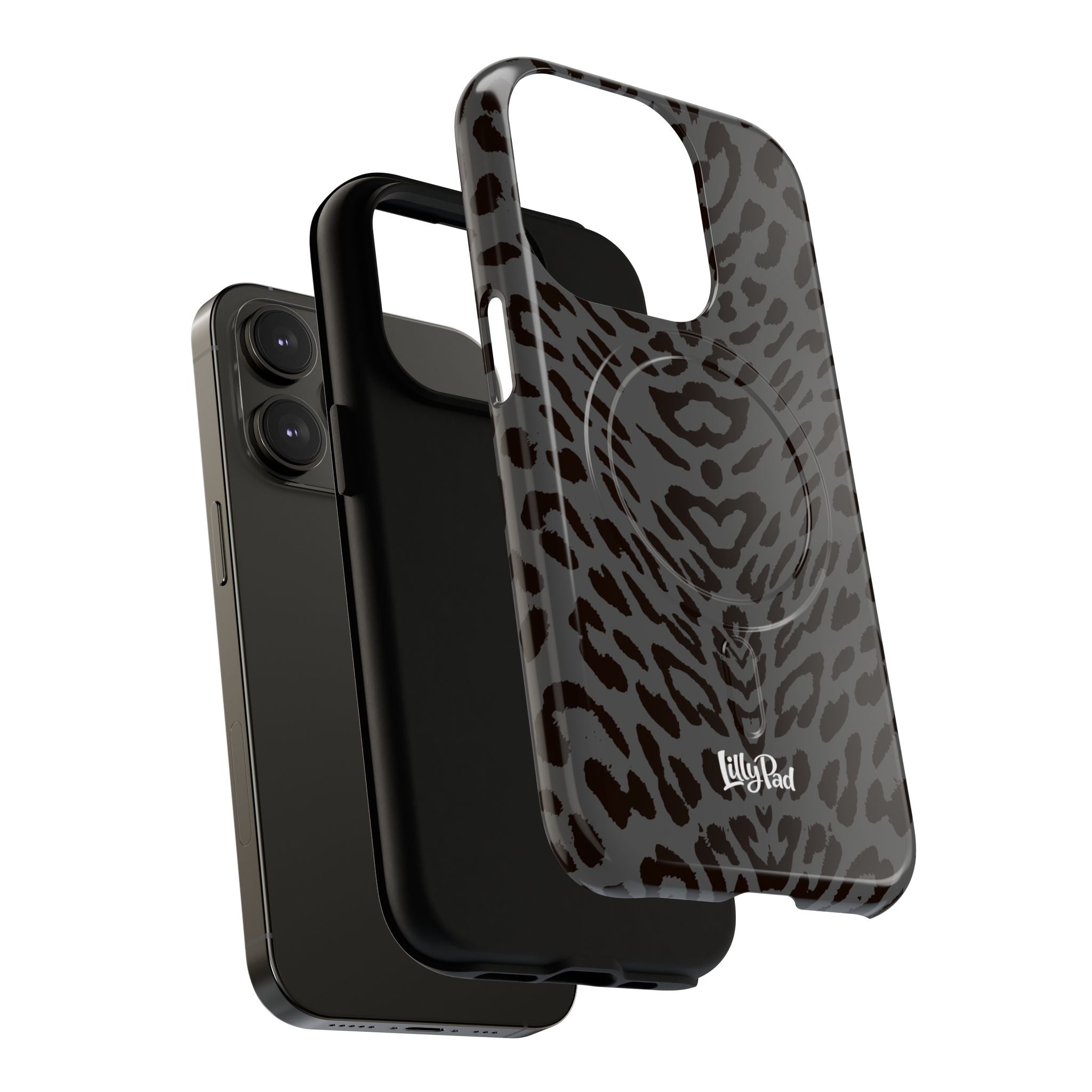 Leopard Print Magnetic Phone Case | Tough Magnetic Case, Black Animal Pattern