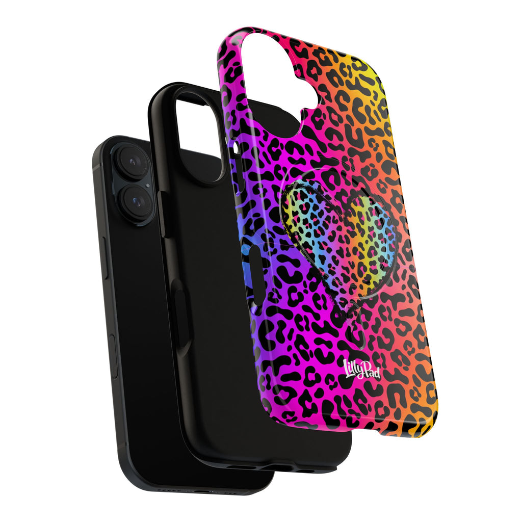 Rainbow Leopard Heart Phone Case | Tough Magnetic Case