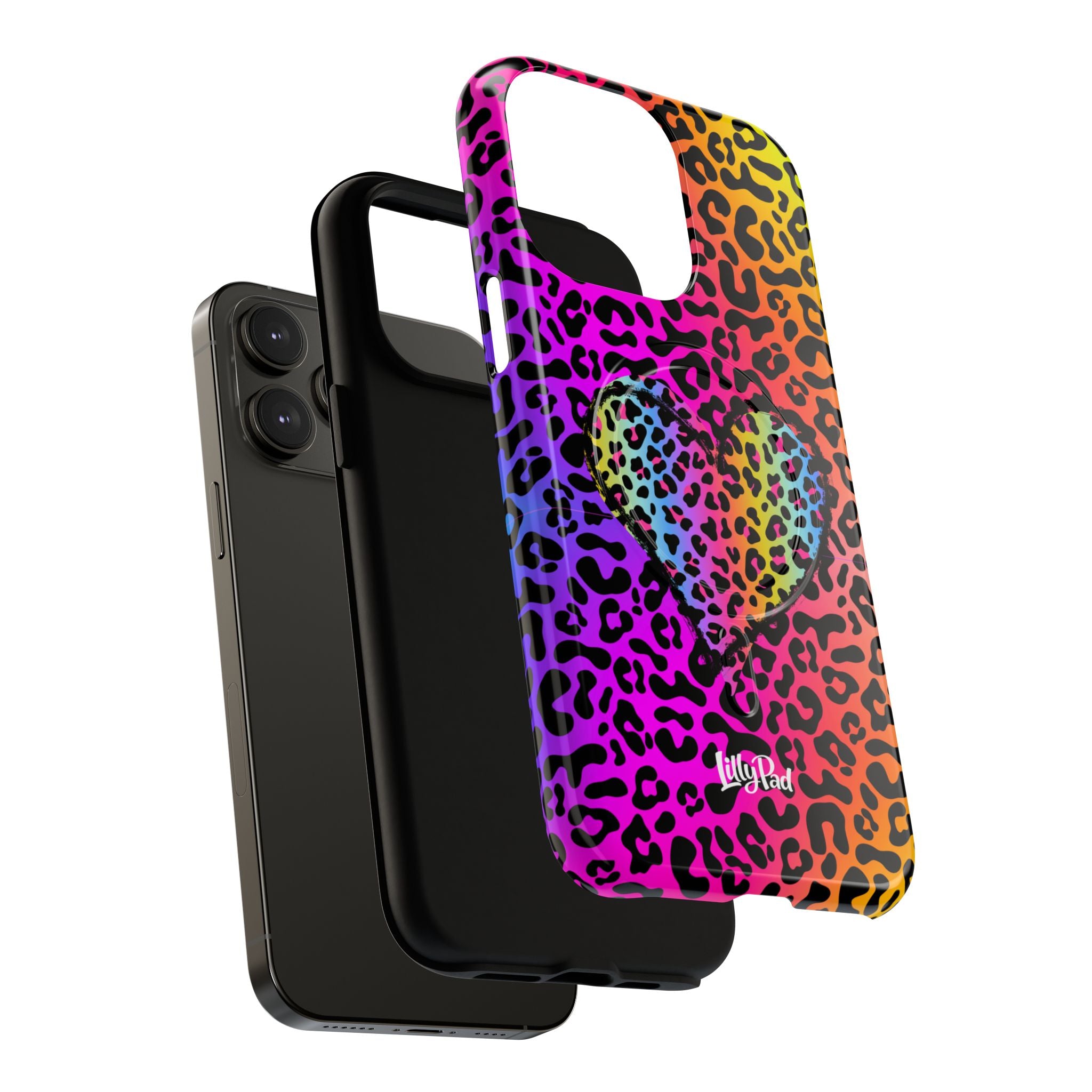 Rainbow Leopard Heart Phone Case | Tough Magnetic Case
