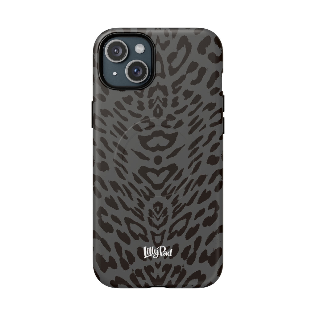 Leopard Print Magnetic Phone Case | Tough Magnetic Case, Black Animal Pattern