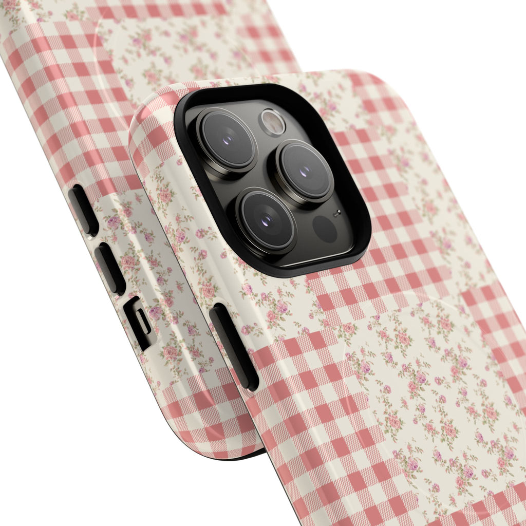 Pink Gingham Flower Phone Case | Tough Magnetic Case