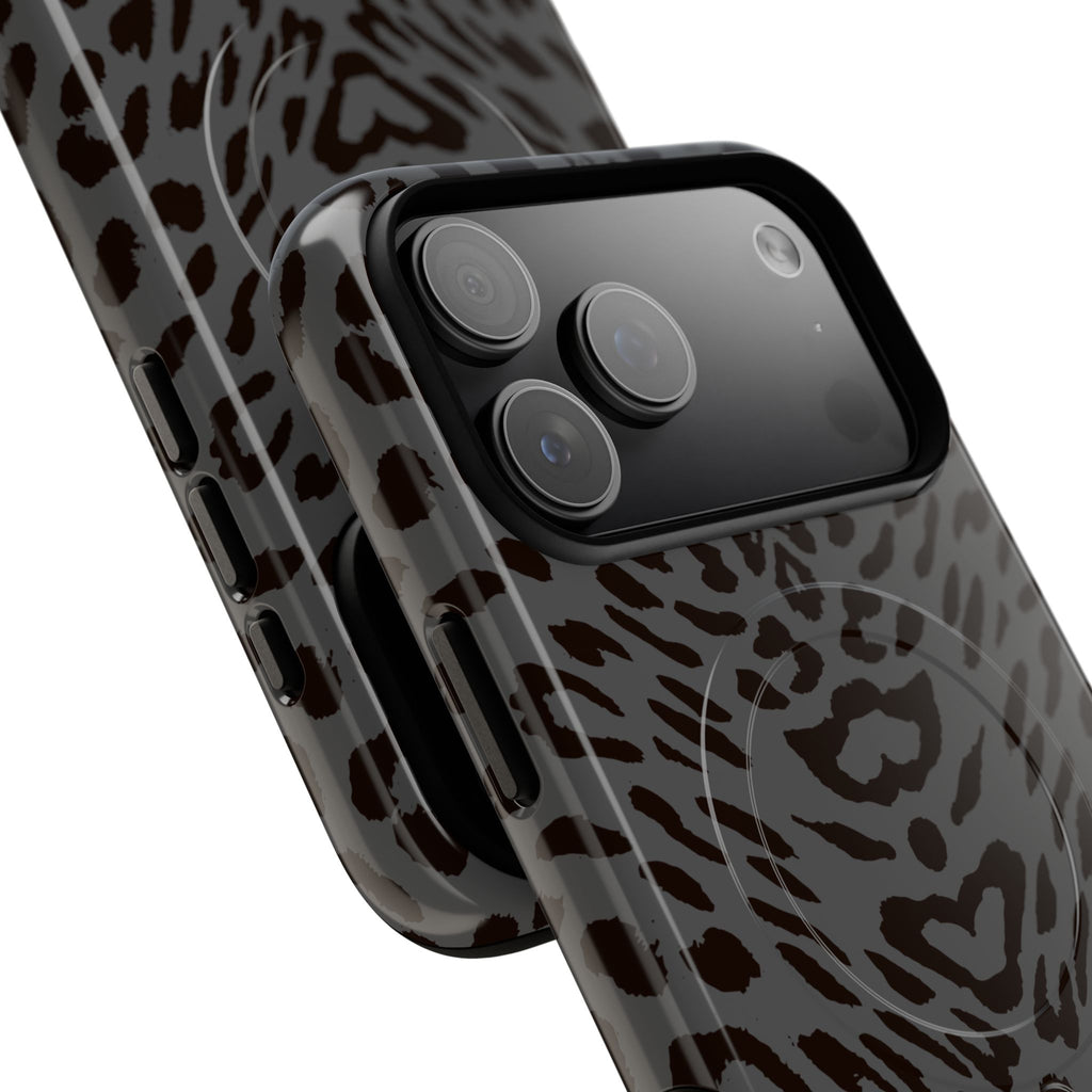 Leopard Print Magnetic Phone Case | Tough Magnetic Case, Black Animal Pattern