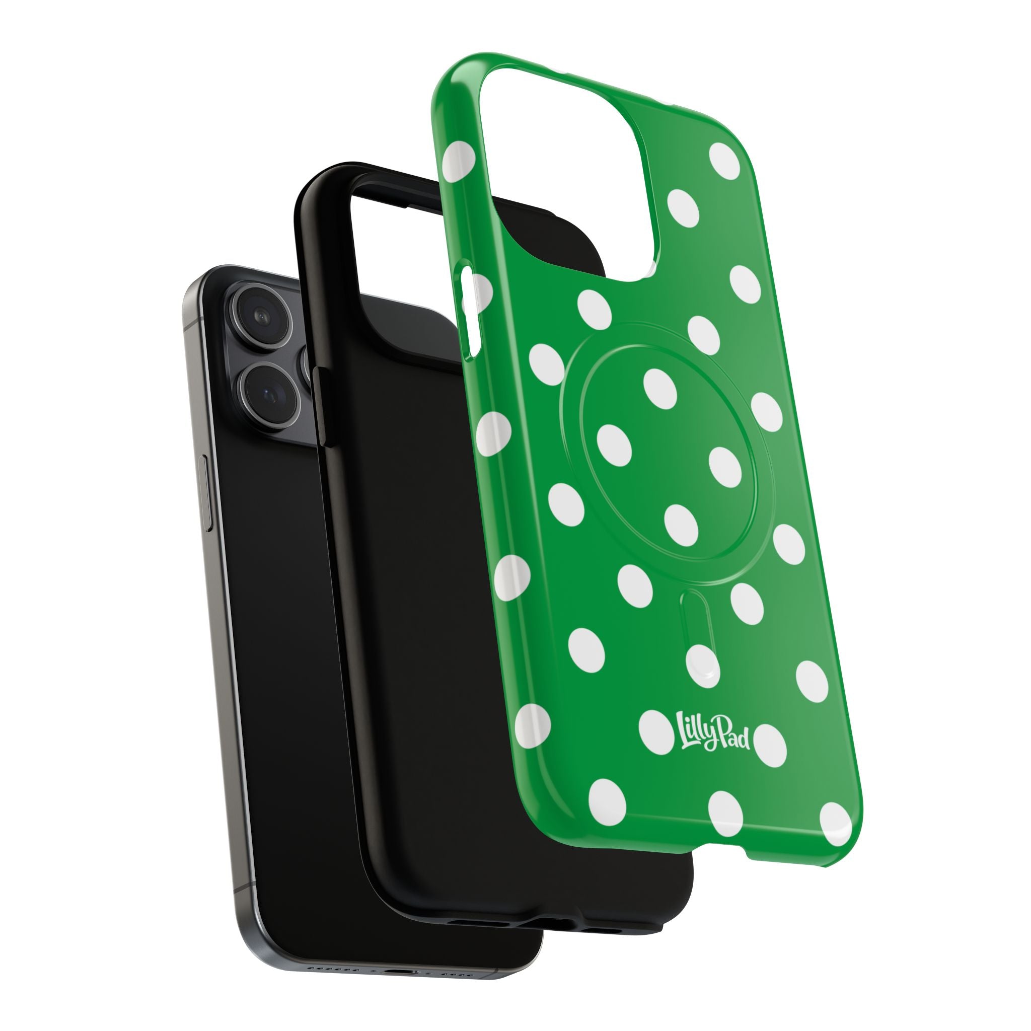 White Polka Dot Green Phone Case | Tough Magnetic Case