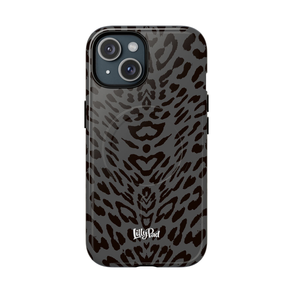 Leopard Print Magnetic Phone Case | Tough Magnetic Case, Black Animal Pattern