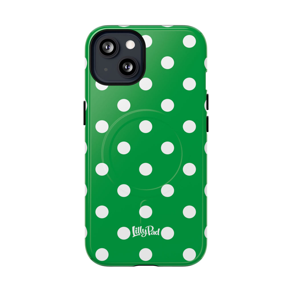 White Polka Dot Green Phone Case | Tough Magnetic Case