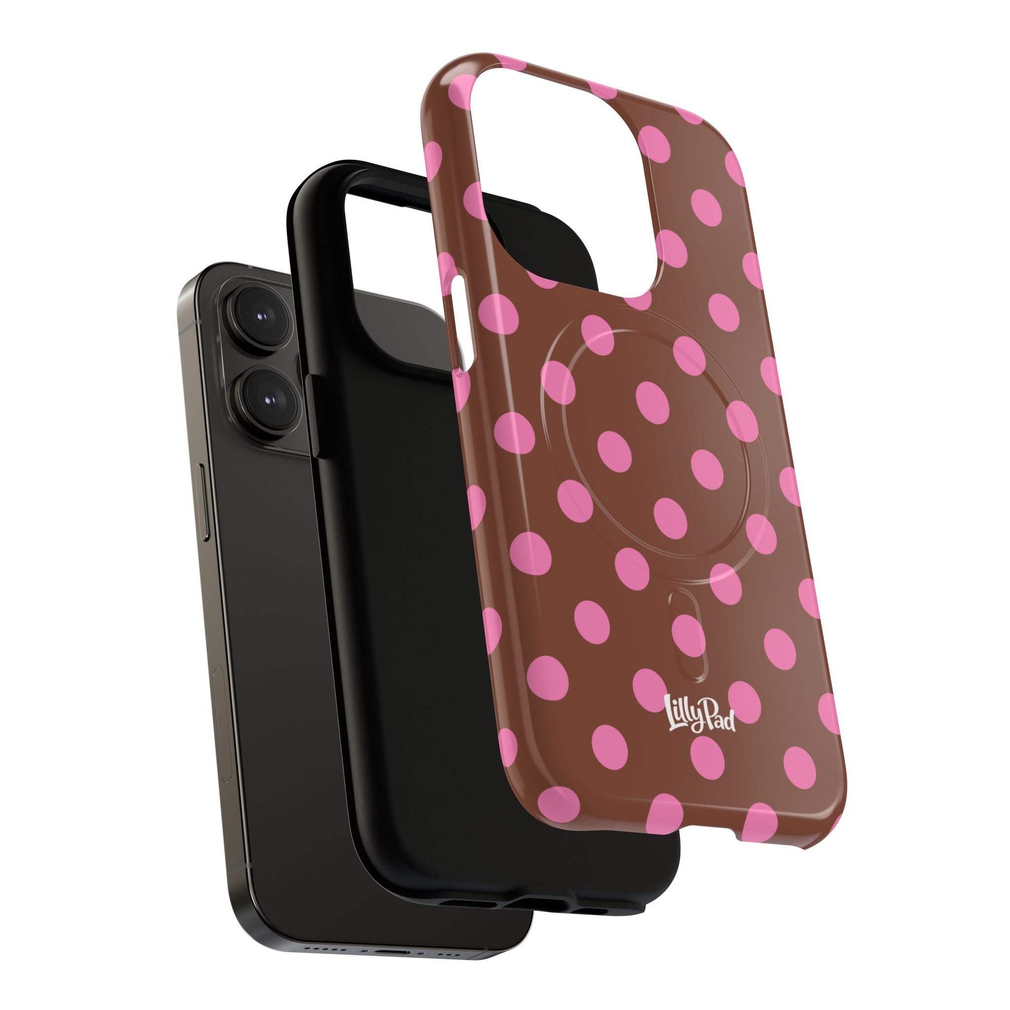 Pink Polka Dot Brown Phone Case | Magnetic Tough Case