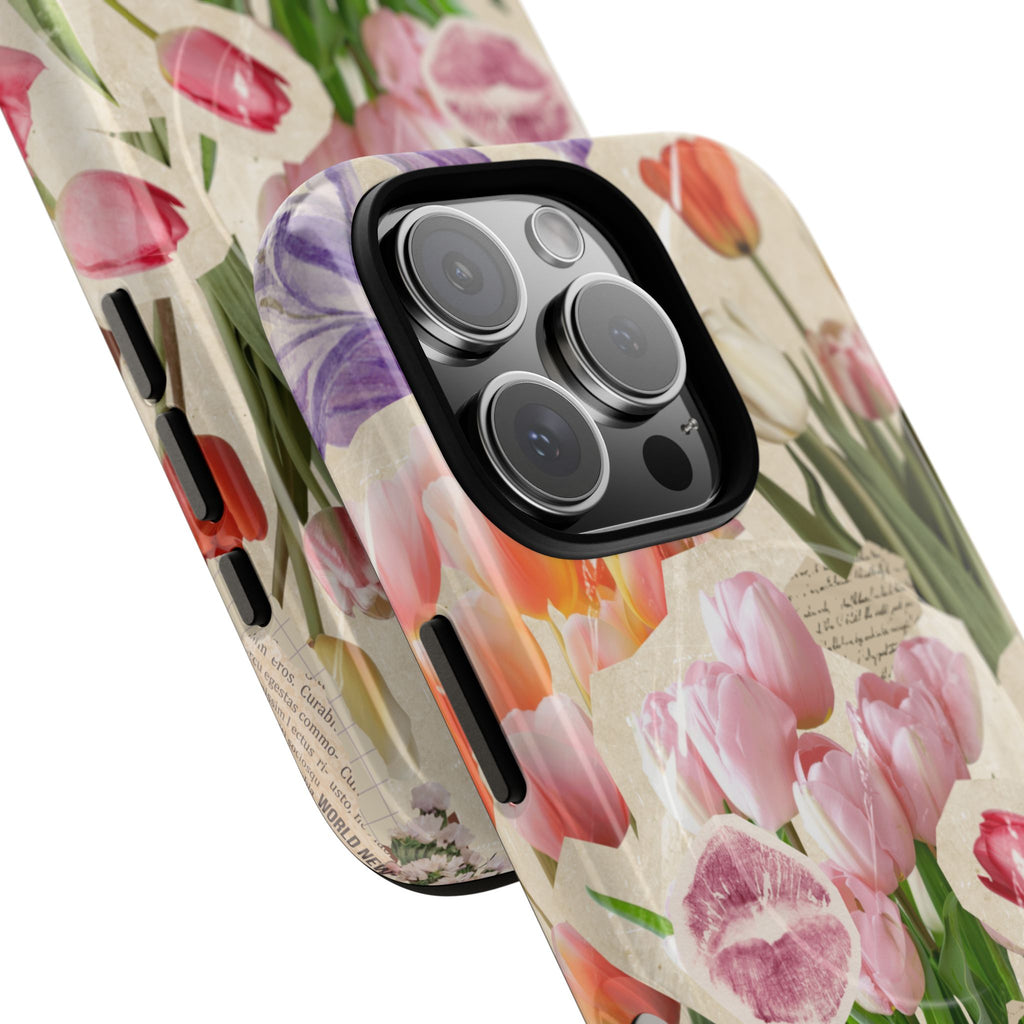 Vintage Tulip Collage Tough Phone Case | Floral iPhone Magnetic Case