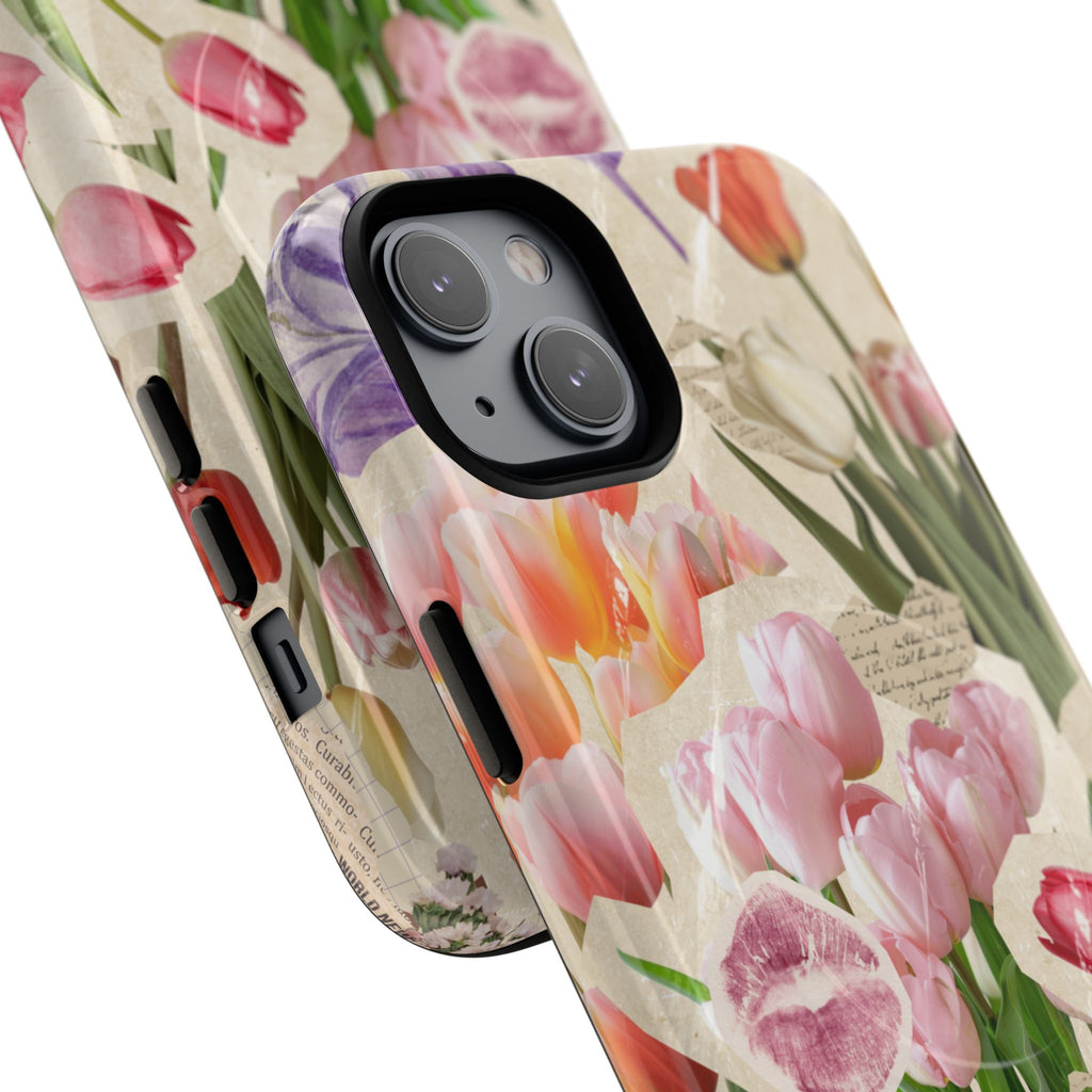 Vintage Tulip Collage Tough Phone Case | Floral iPhone Magnetic Case