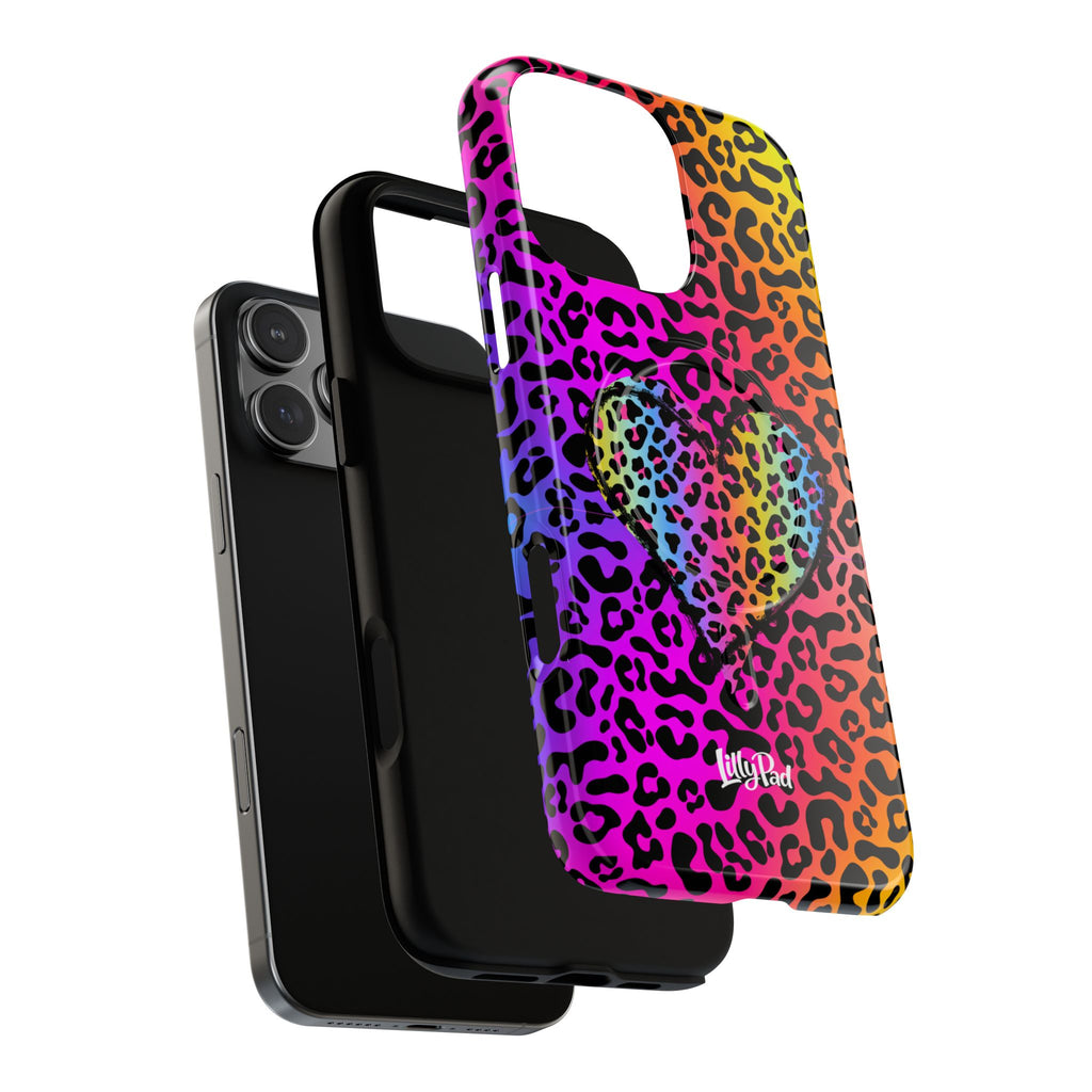 Rainbow Leopard Heart Phone Case | Tough Magnetic Case