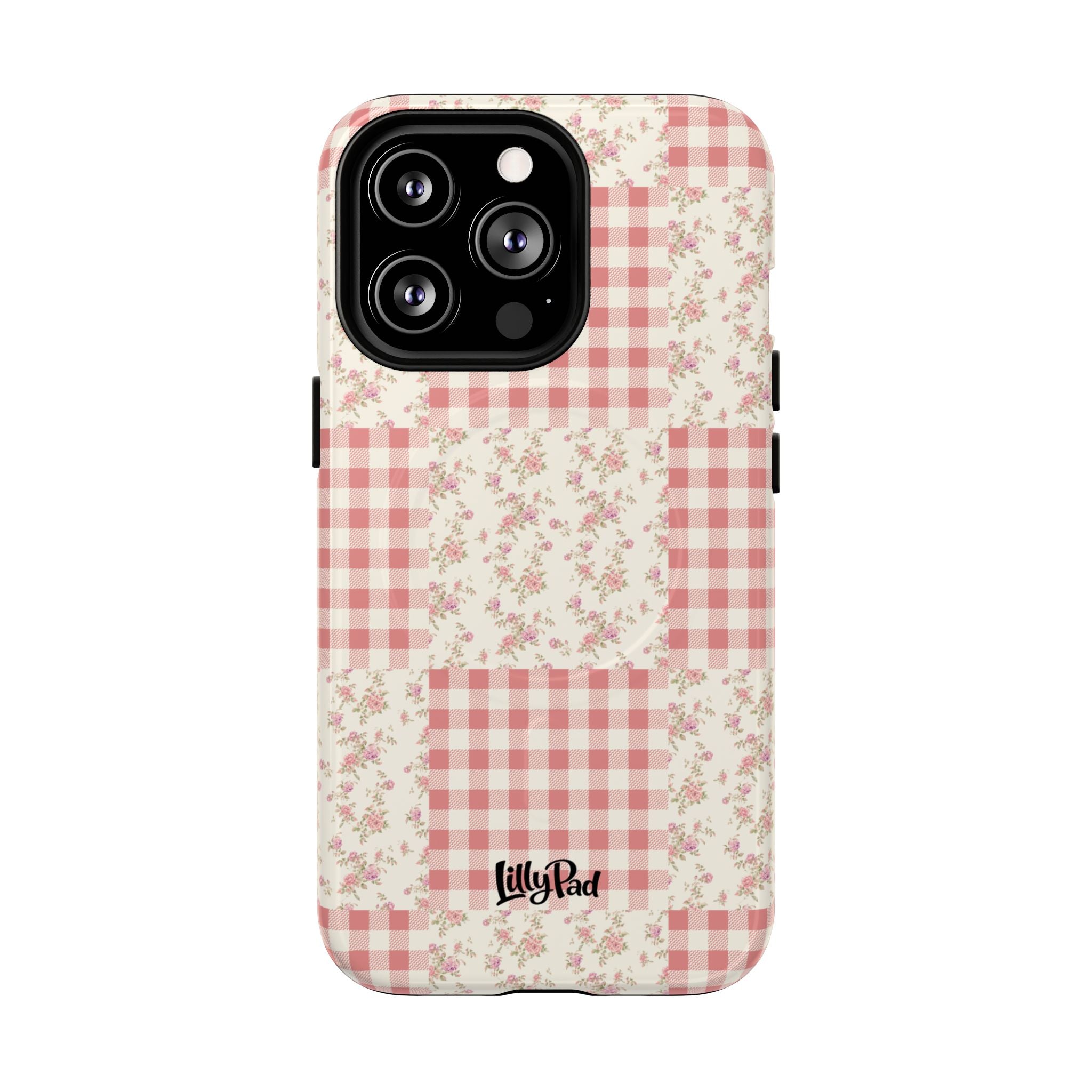 Pink Gingham Flower Phone Case | Tough Magnetic Case