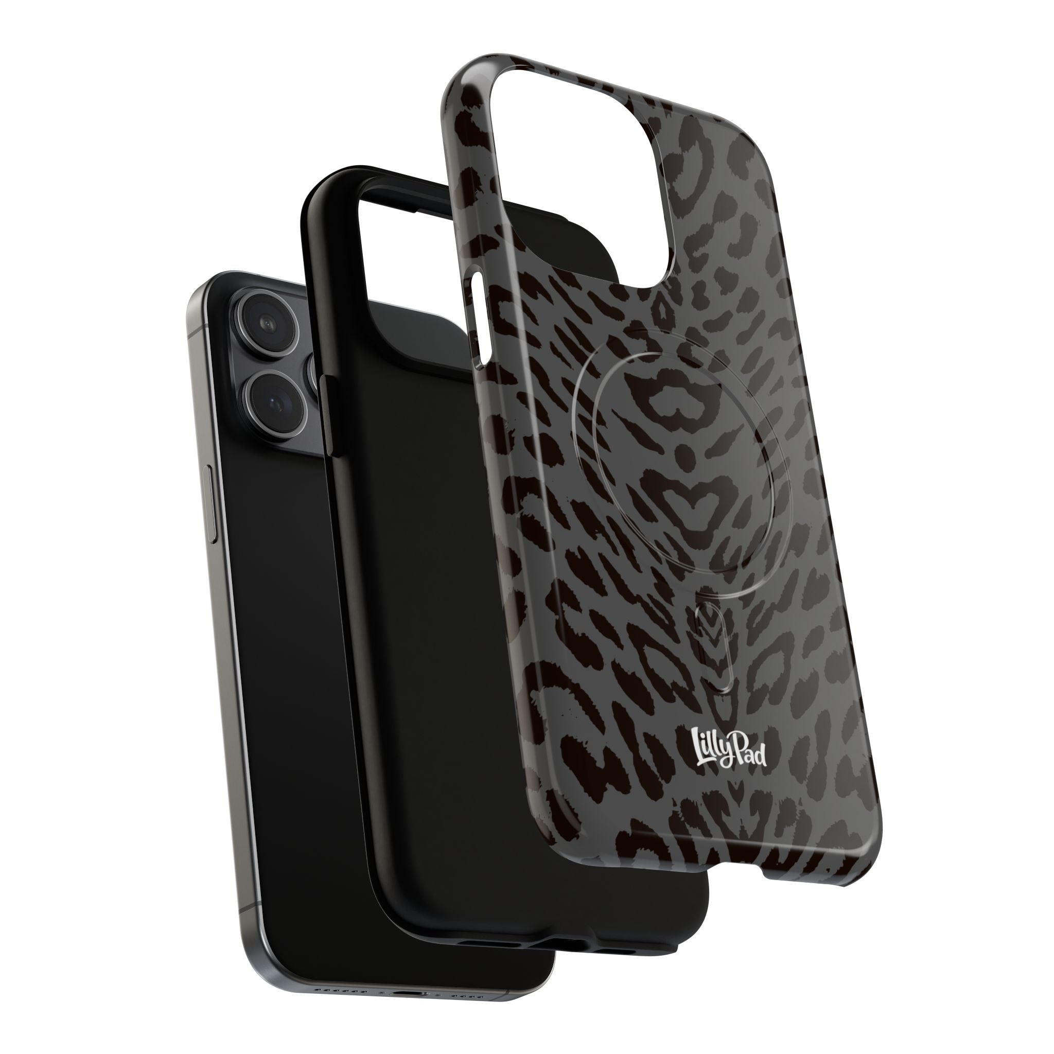 Leopard Print Magnetic Phone Case | Tough Magnetic Case, Black Animal Pattern