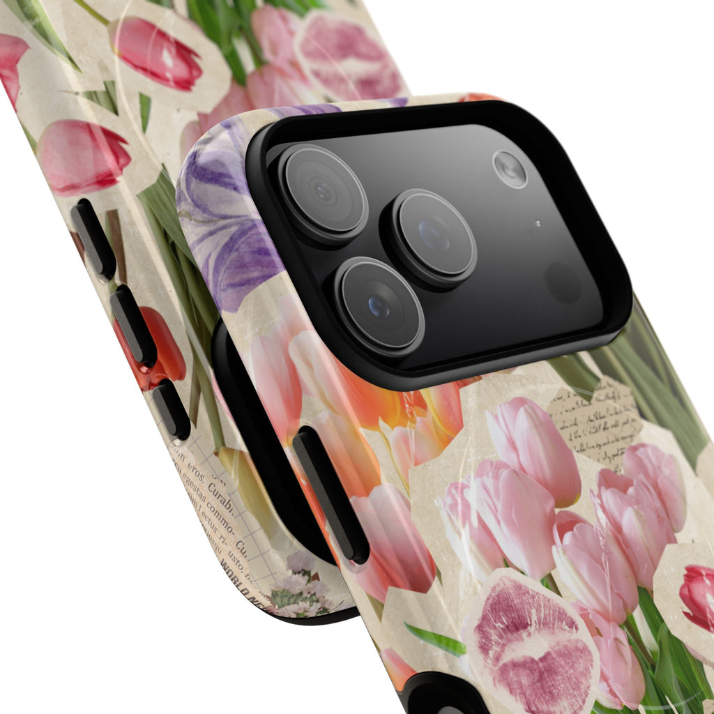 Vintage Tulip Collage Tough Phone Case | Floral iPhone Magnetic Case