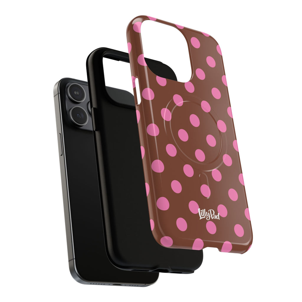 Pink Polka Dot Brown Phone Case | Magnetic Tough Case