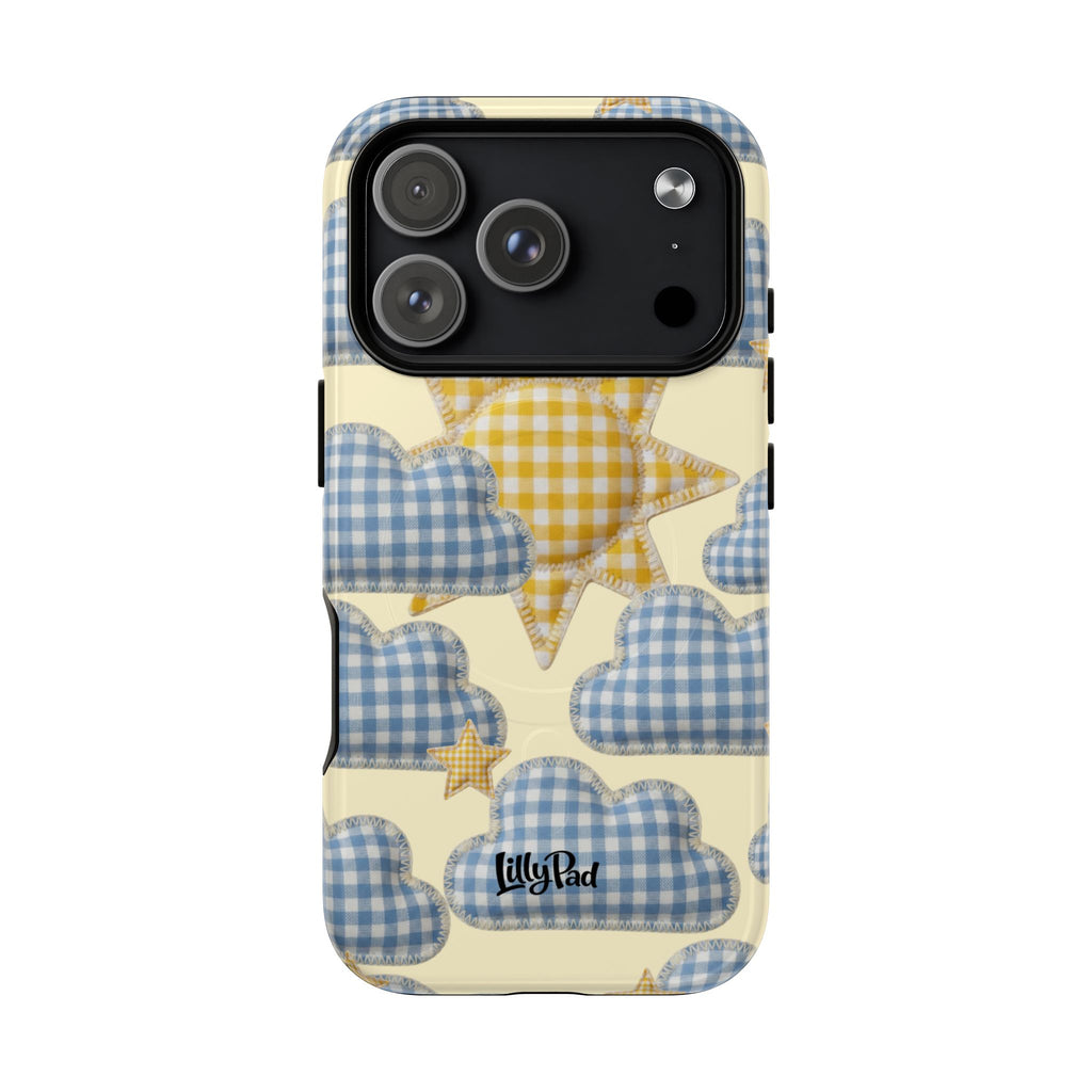 Gingham Sun and Clouds Phone Case | Tough Magnetic Case