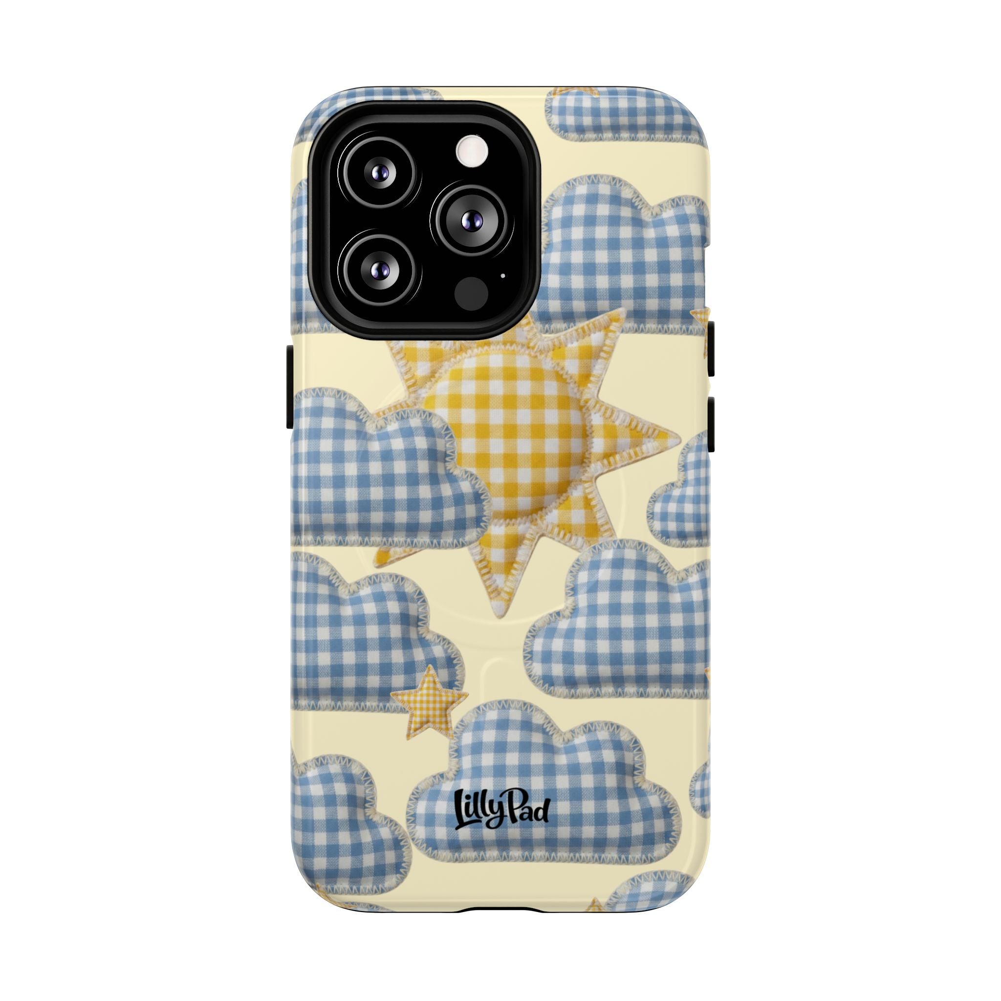 Gingham Sun and Clouds Phone Case | Tough Magnetic Case