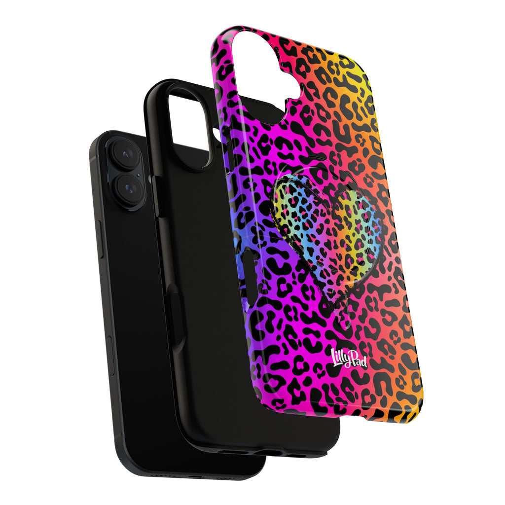 Rainbow Leopard Heart Phone Case | Tough Magnetic Case