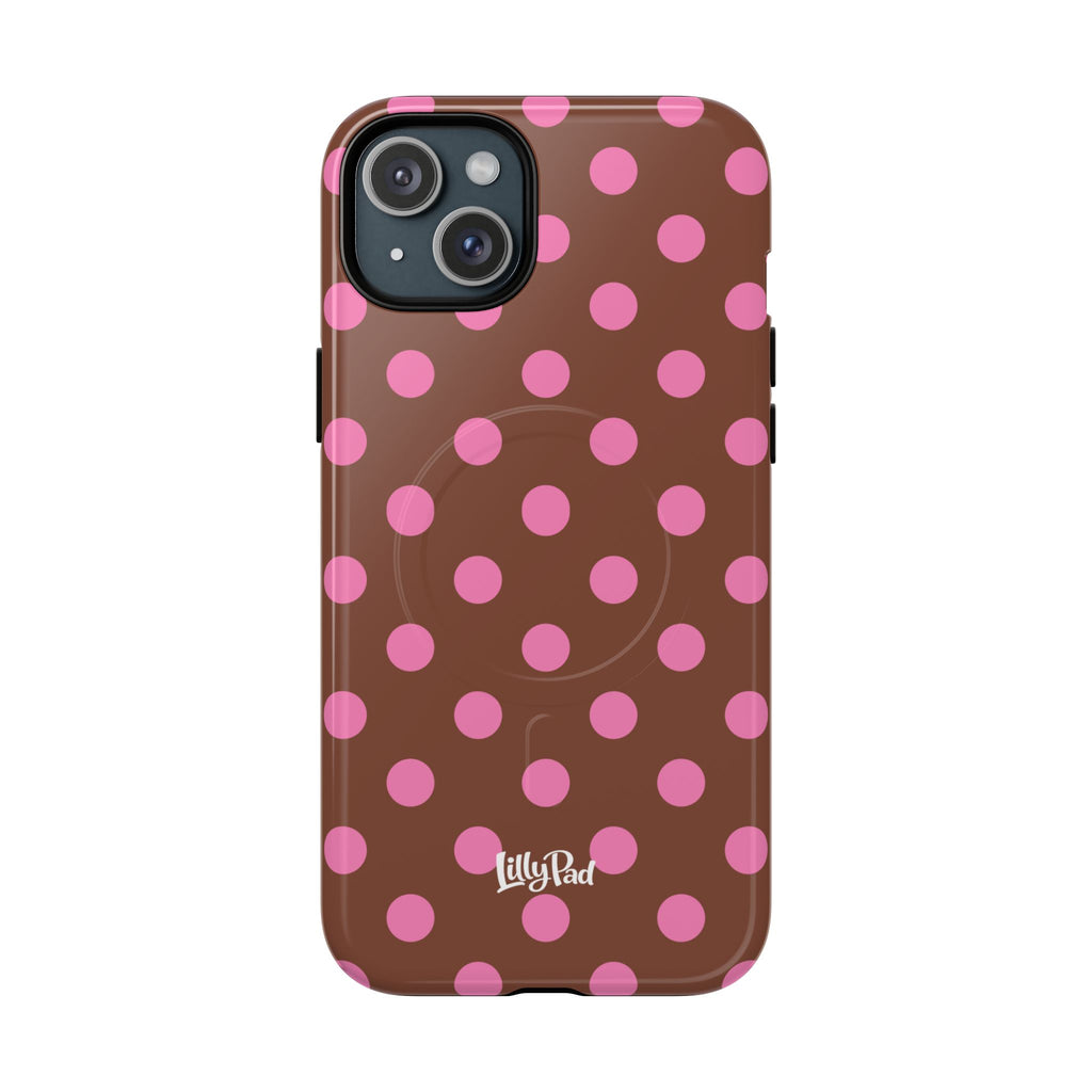 Pink Polka Dot Brown Phone Case | Magnetic Tough Case