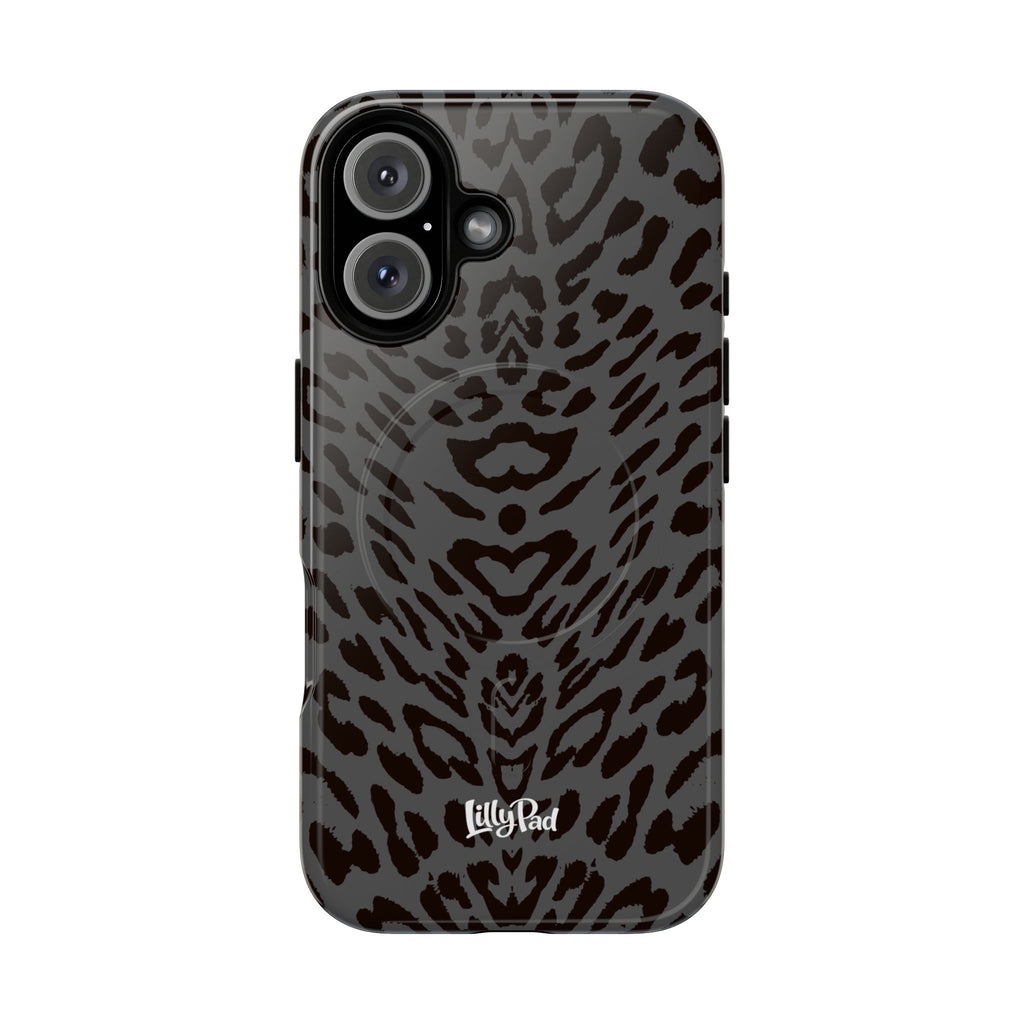 Leopard Print Magnetic Phone Case | Tough Magnetic Case, Black Animal Pattern