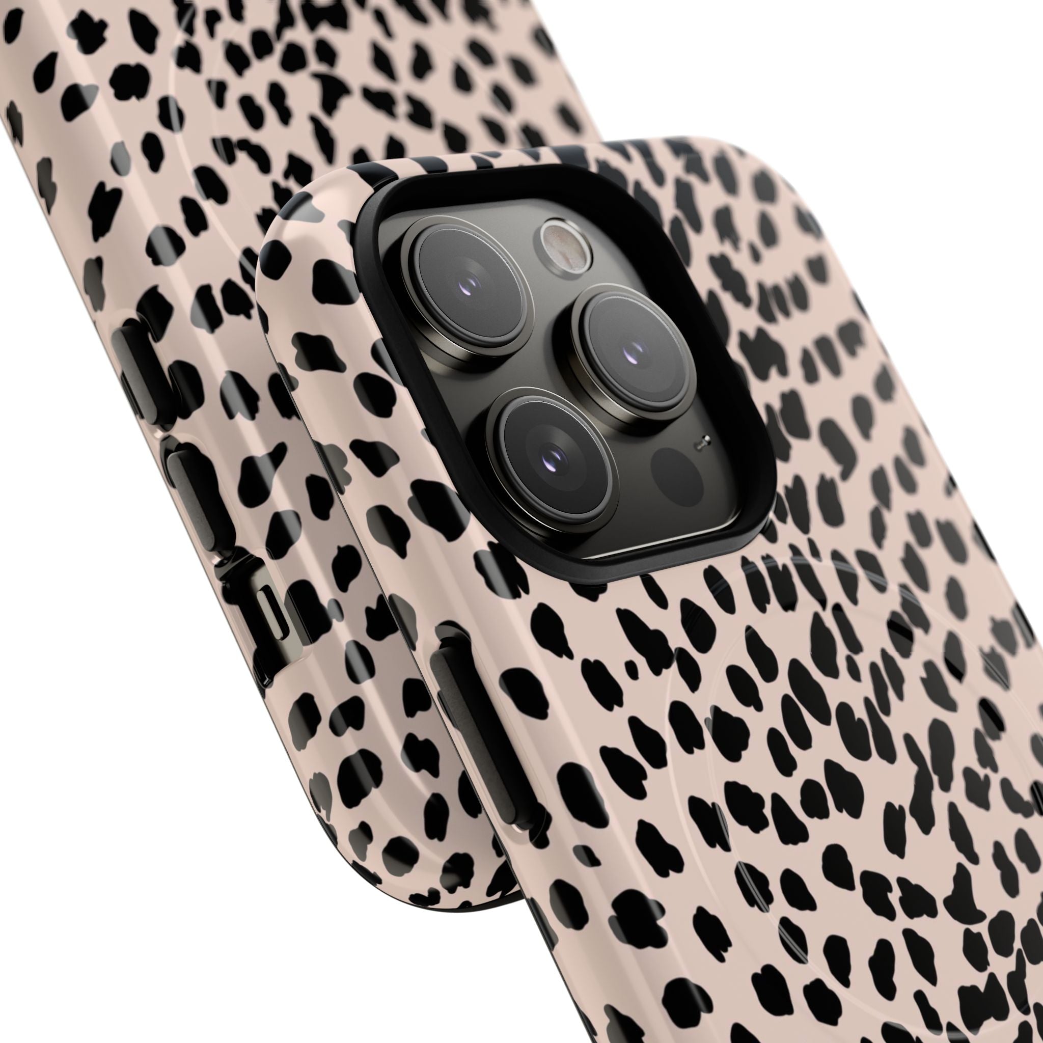 Leopard Print Phone Case Tough Magnetic Case | Pink Black Spot iPhone Cover