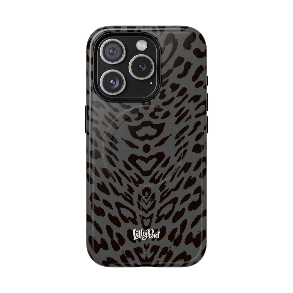 Leopard Print Magnetic Phone Case | Tough Magnetic Case, Black Animal Pattern