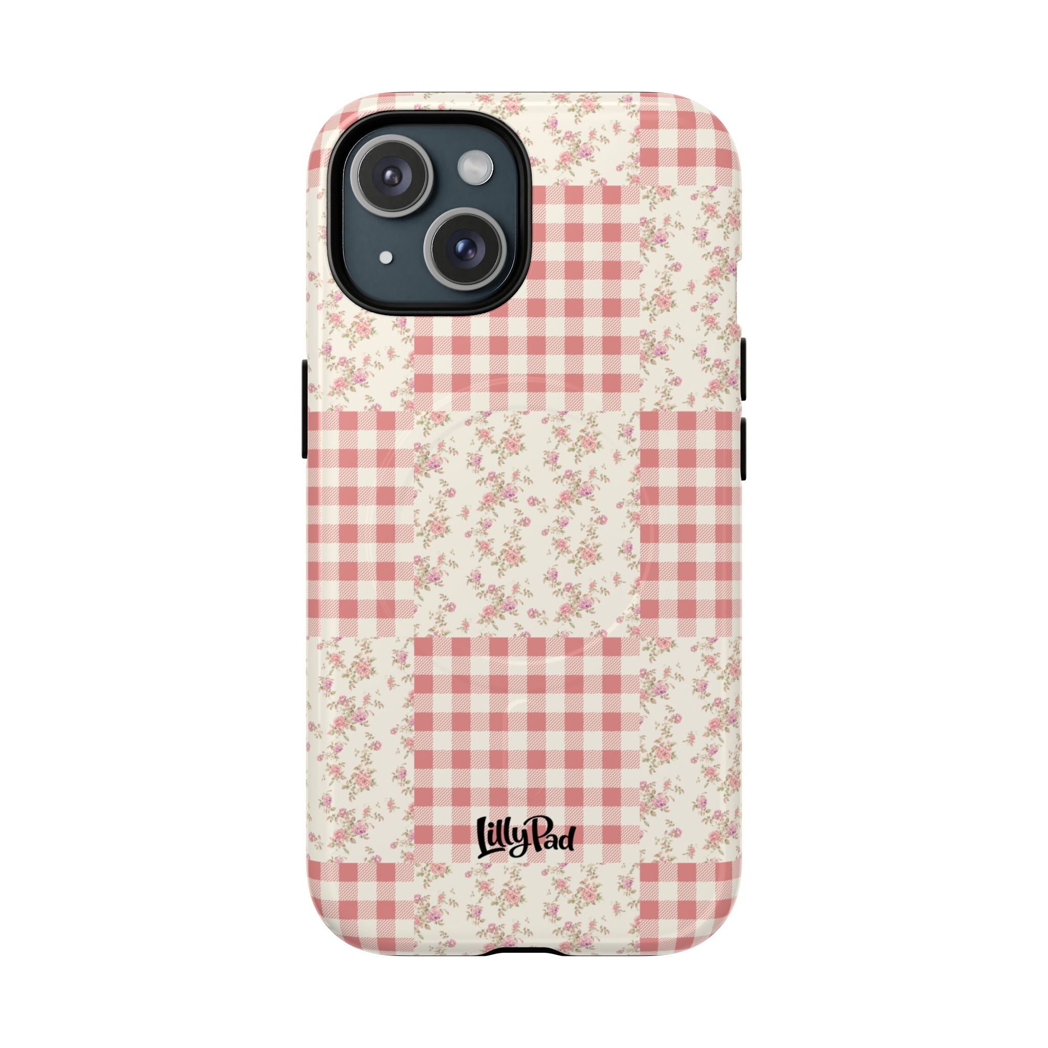 Pink Gingham Flower Phone Case | Tough Magnetic Case