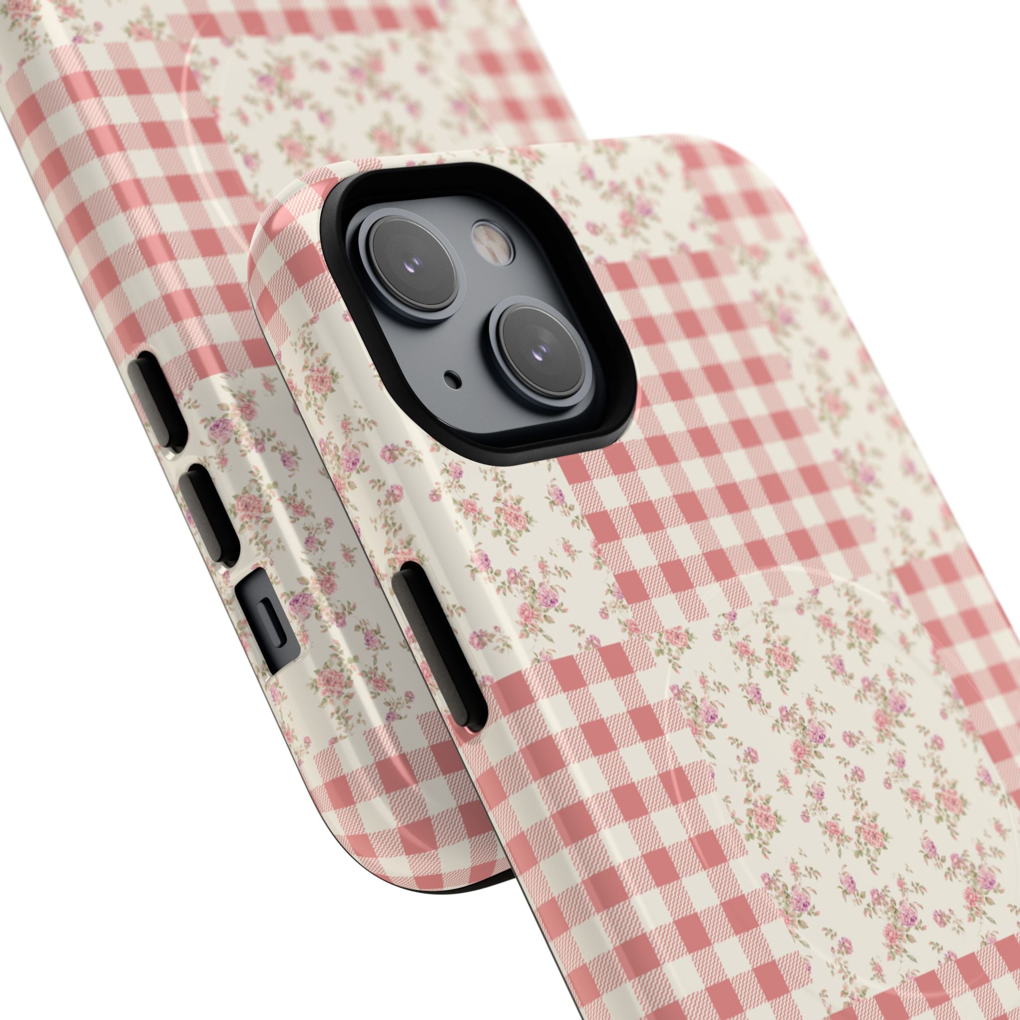 Pink Gingham Flower Phone Case | Tough Magnetic Case