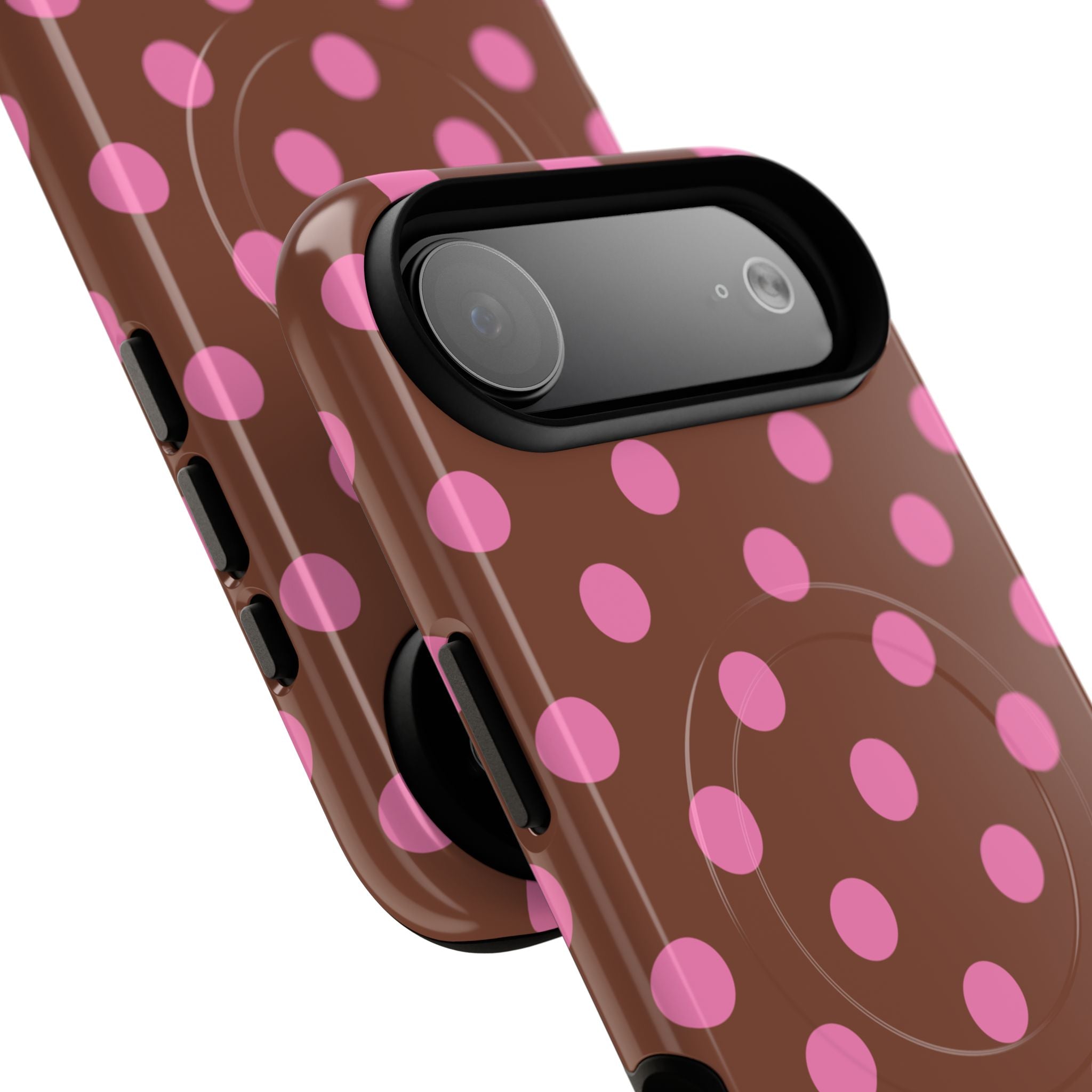 Pink Polka Dot Brown Phone Case | Magnetic Tough Case