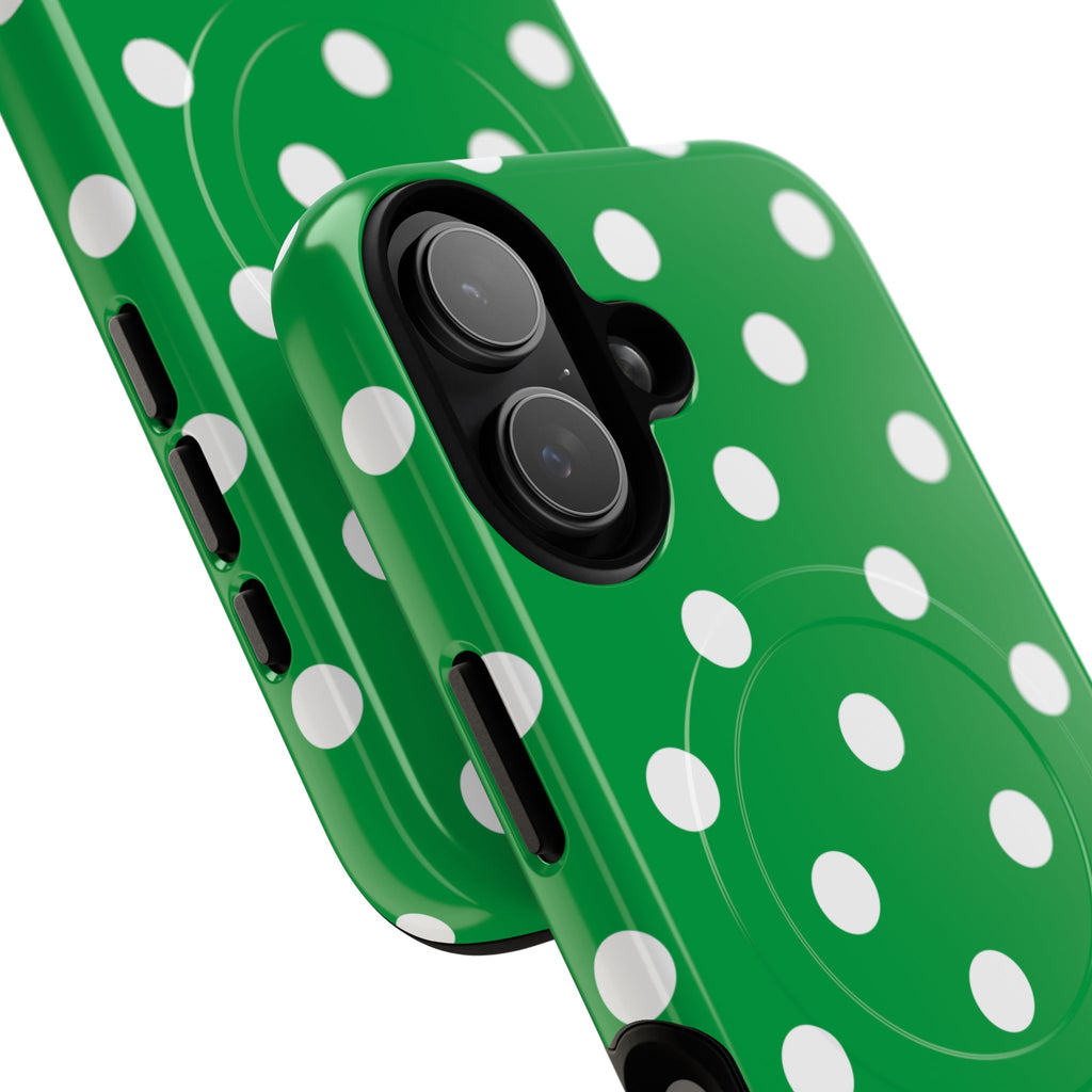 White Polka Dot Green Phone Case | Tough Magnetic Case