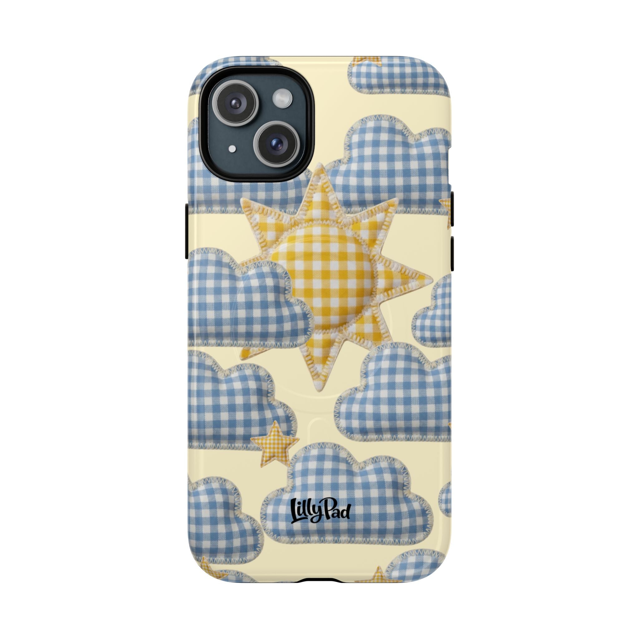 Gingham Sun and Clouds Phone Case | Tough Magnetic Case