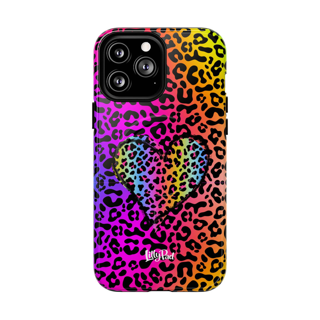 Rainbow Leopard Heart Phone Case | Tough Magnetic Case