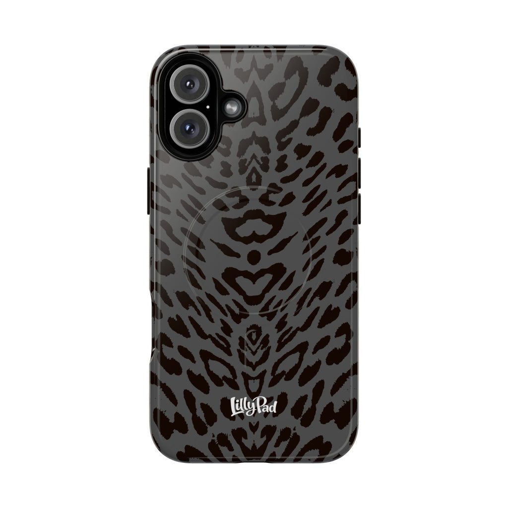 Leopard Print Magnetic Phone Case | Tough Magnetic Case, Black Animal Pattern