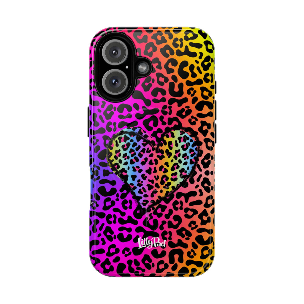 Rainbow Leopard Heart Phone Case | Tough Magnetic Case