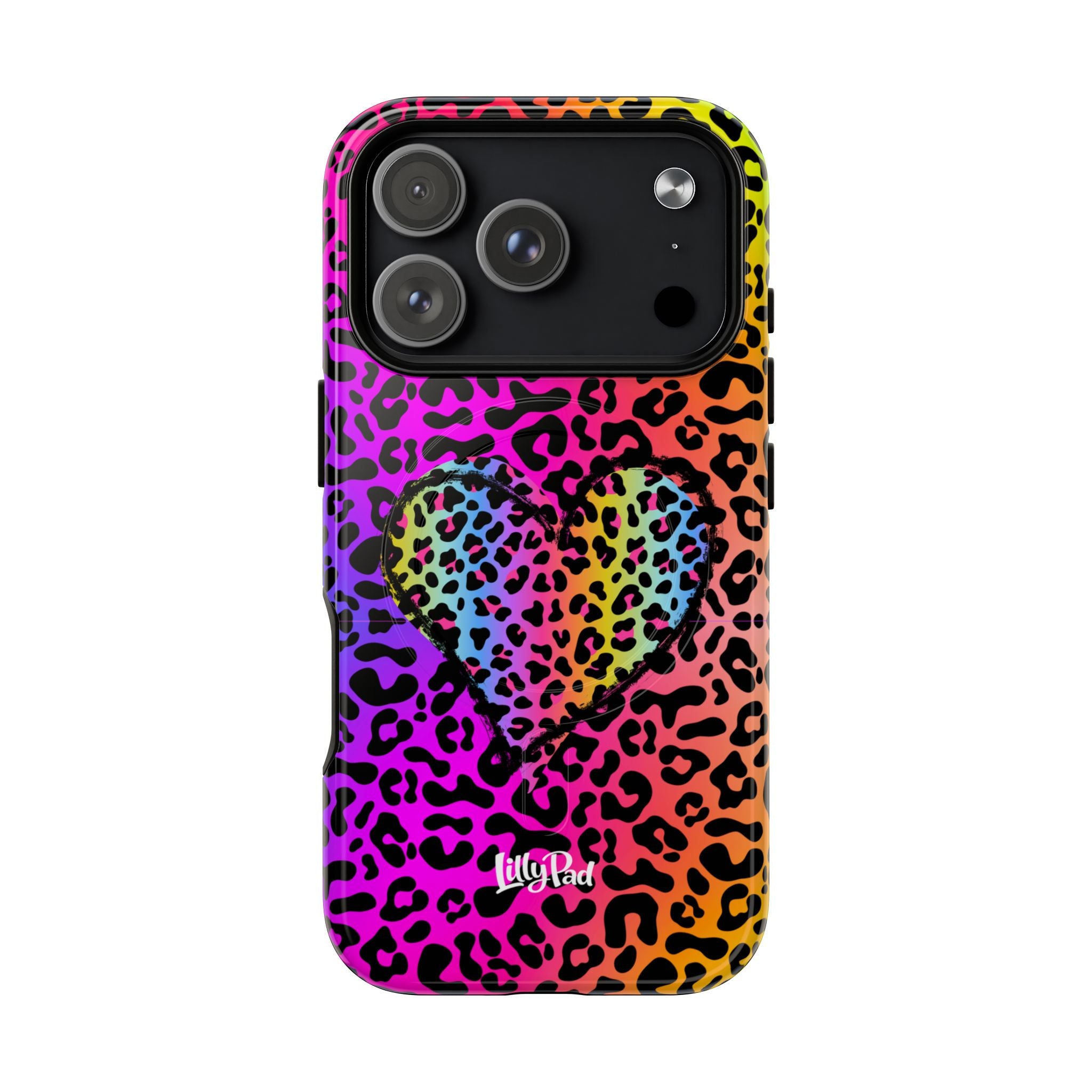Rainbow Leopard Heart Phone Case | Tough Magnetic Case
