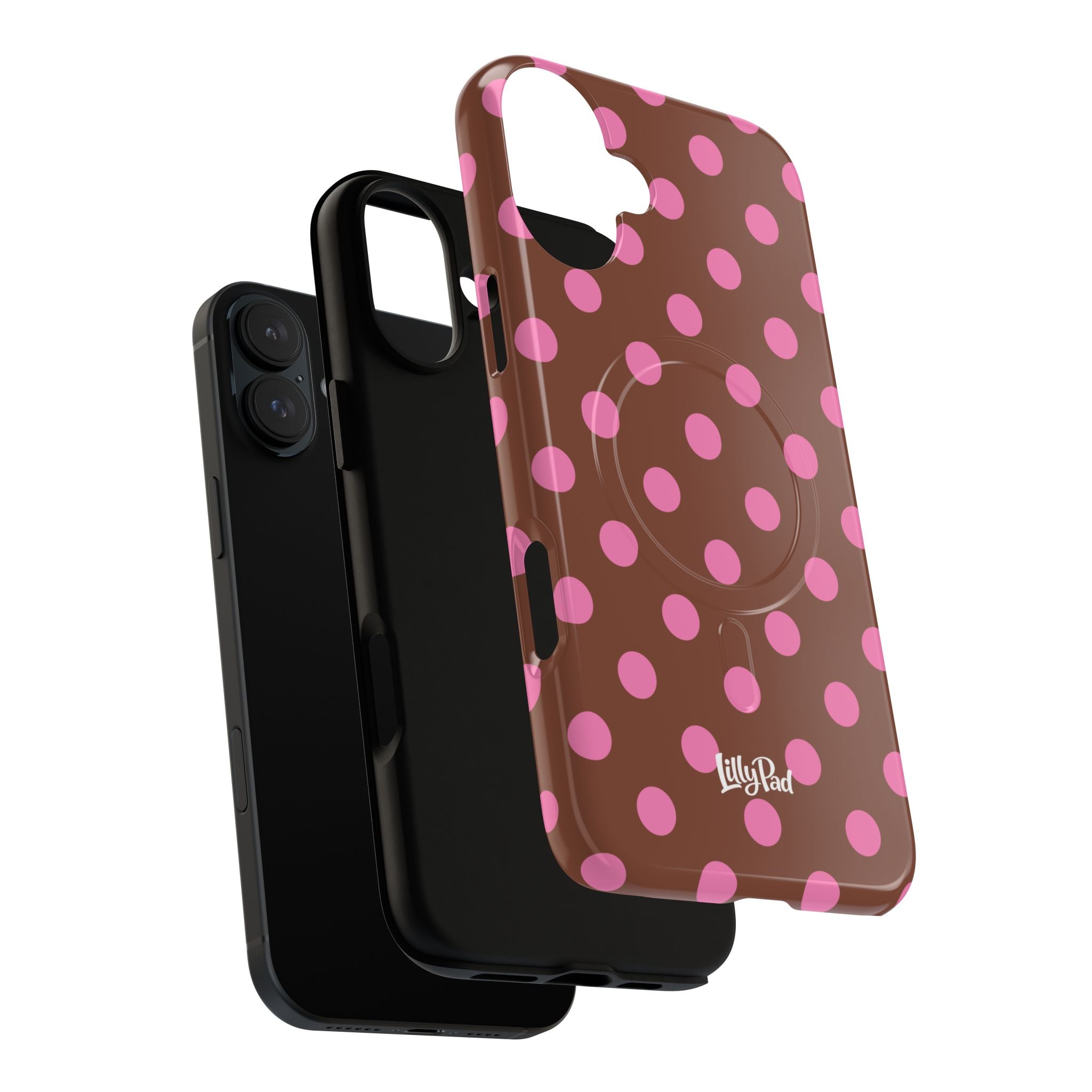 Pink Polka Dot Brown Phone Case | Magnetic Tough Case