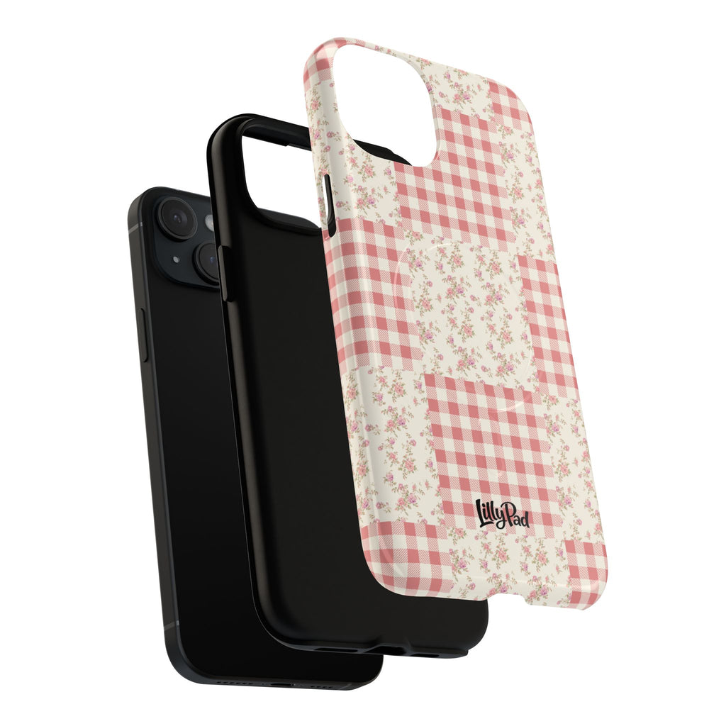 Pink Gingham Flower Phone Case | Tough Magnetic Case