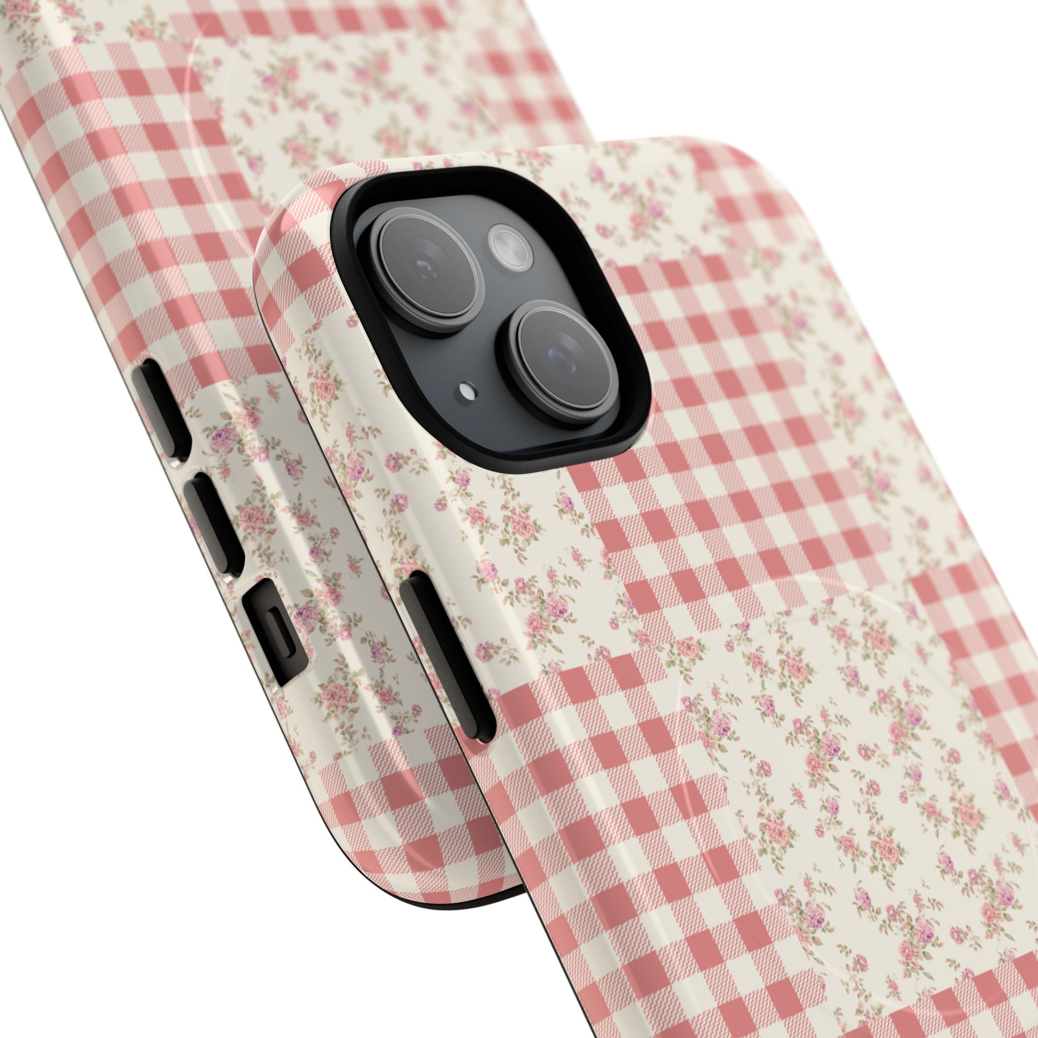 Pink Gingham Flower Phone Case | Tough Magnetic Case
