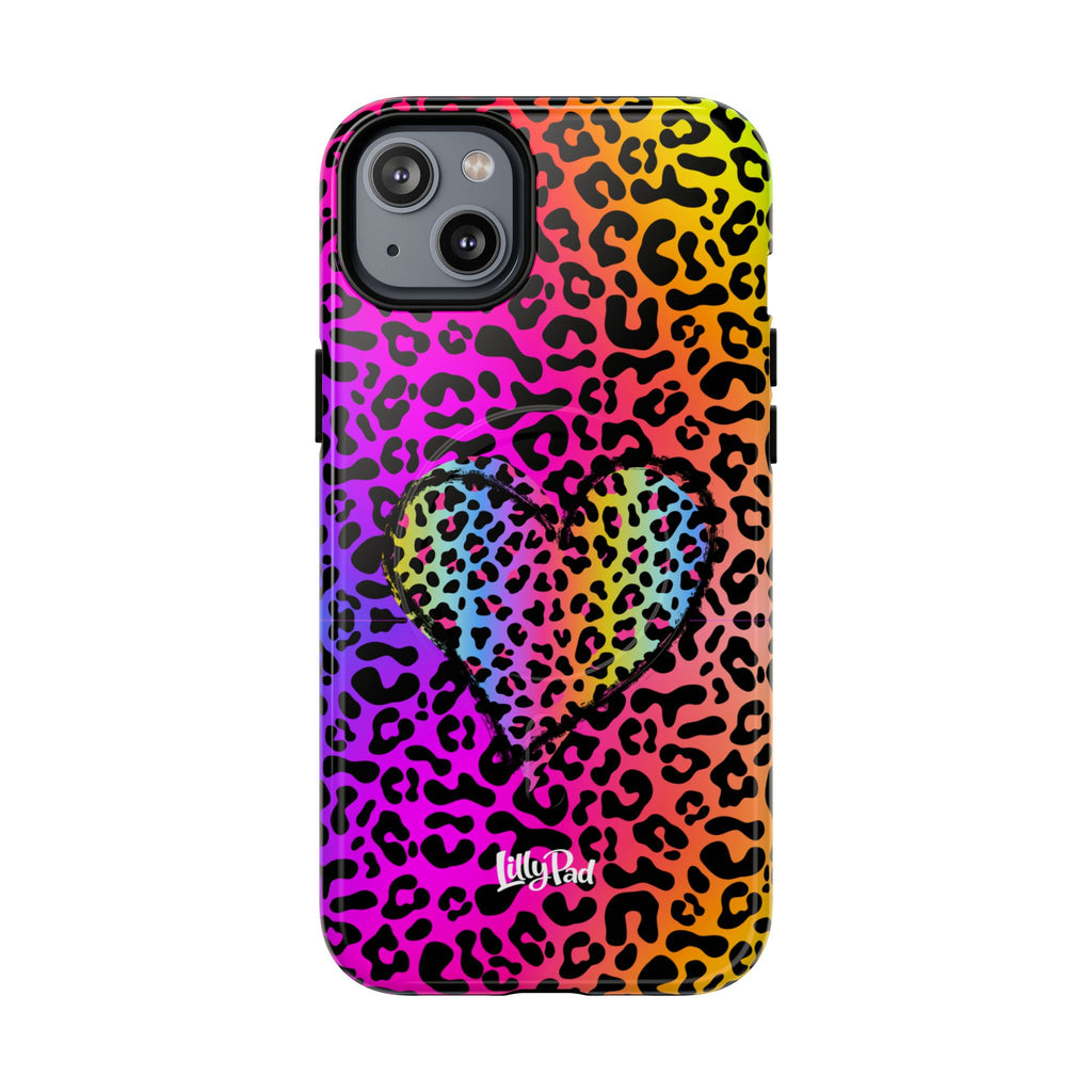 Rainbow Leopard Heart Phone Case | Tough Magnetic Case
