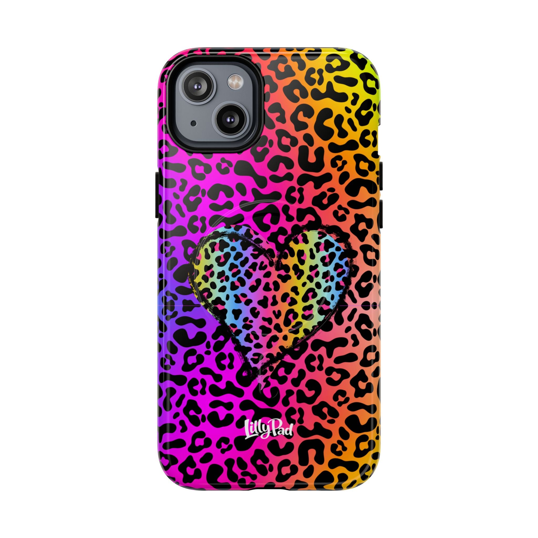 Rainbow Leopard Heart Phone Case | Tough Magnetic Case