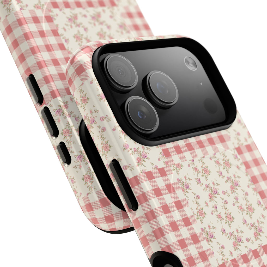 Pink Gingham Flower Phone Case | Tough Magnetic Case