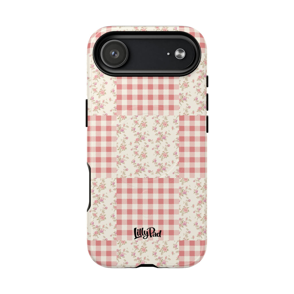 Pink Gingham Flower Phone Case | Tough Magnetic Case