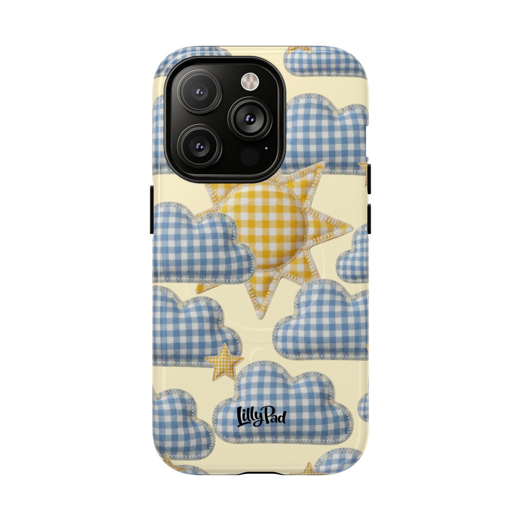 Gingham Sun and Clouds Phone Case | Tough Magnetic Case